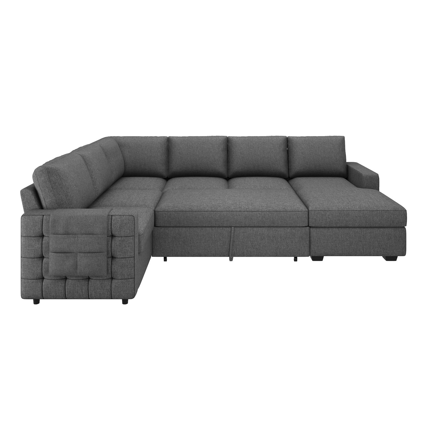 HONBAY Sectional Sleeper Sofa with Pull-Out Bed Storage Chaise, 6 Seaters Couch for Living Room, Light Grey