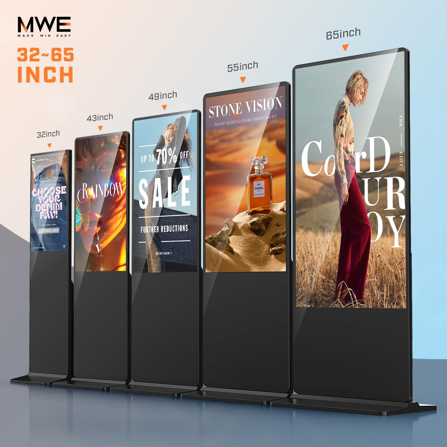 MWE 65 Inch 4K Touchscreen Kiosk, Indoor Floor Standing Digital Signage Displays, Advertising Display LCD Kiosk, Interactive Display Poster Android System with Auto Media Player, HDMI/USB/WIFI