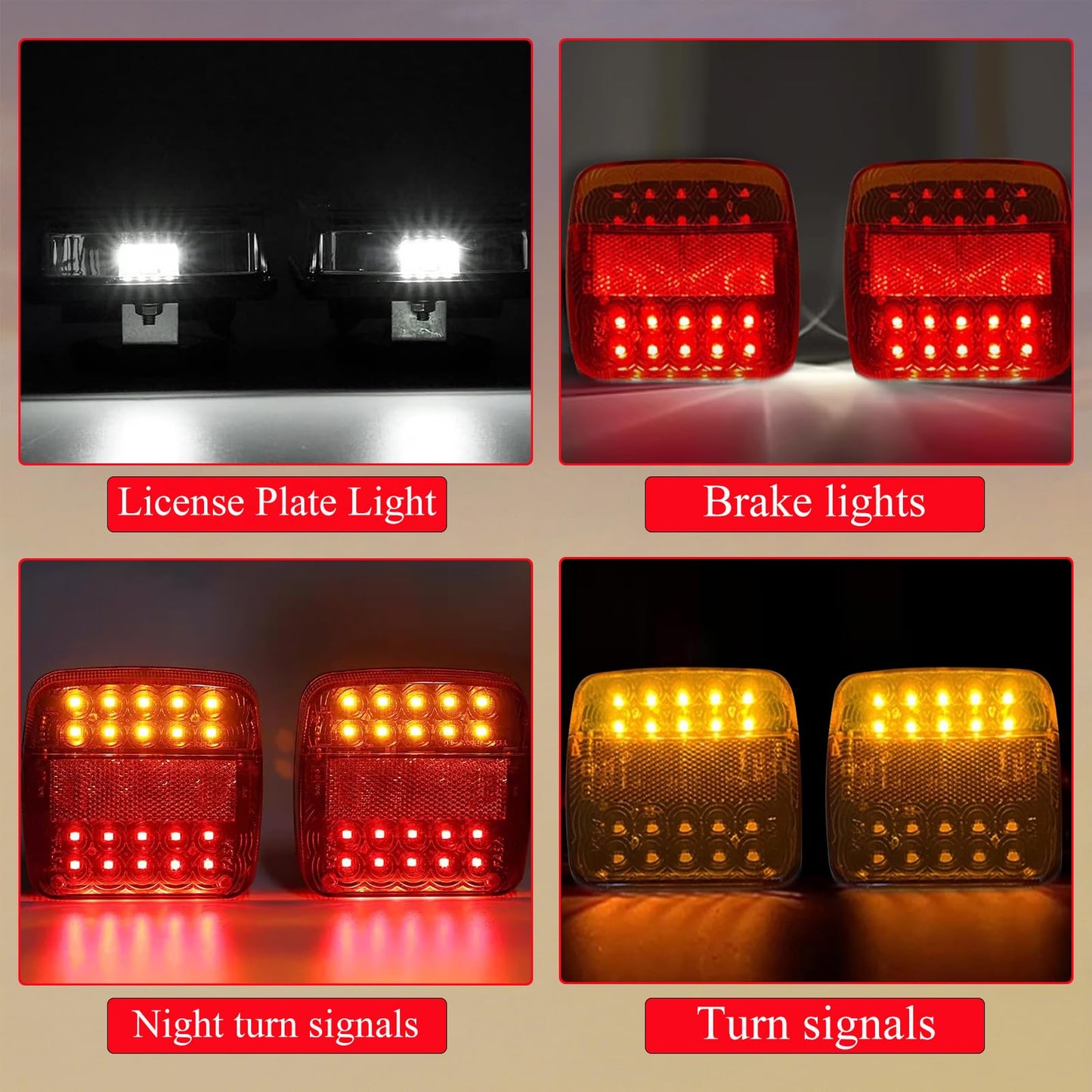 Generic Magnetic Wireless Trailer Tail Lights Kit, IP67 Waterproof, 4.21x4.21in, Red/Amber, Model Leyi07541