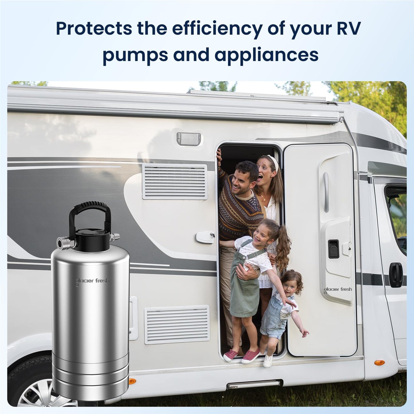 GLACIER FRESH Portable RV Water Softener, 16,000 Grain with Stainless Steel Garden Hose Quick Connects for RVs, Trailers, Boats, Mobile Car Washing, Pressure Washing