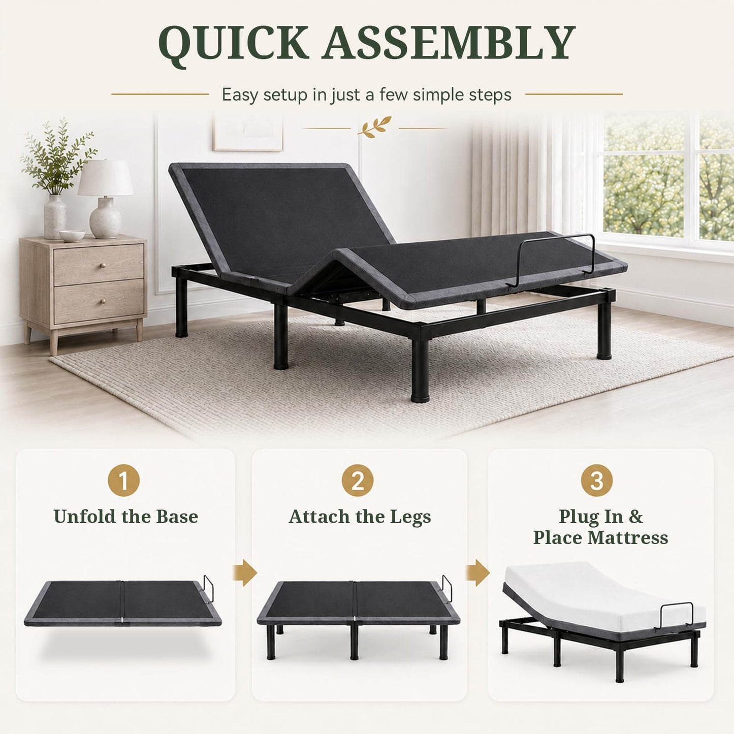 Queen Adjustable Bed Frame, Ergonomic Adjustable Bed Base with Wireless Remote and USB Ports, Independent Head and Foot Incline, Zero Gravity,Under-Bed Nightlight
