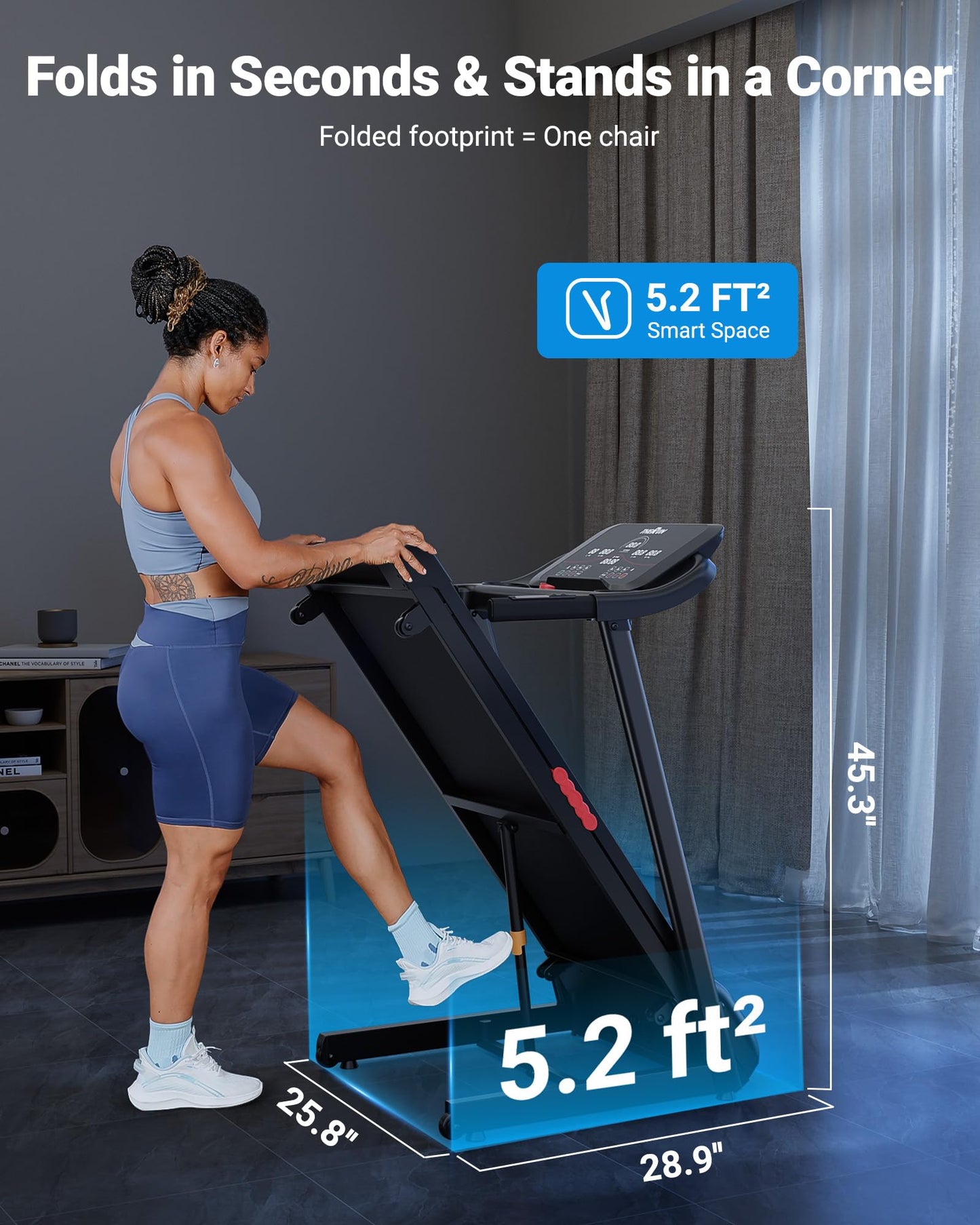 THERUN Treadmill with Incline 12% Auto Adjust, 3.0 HP Treadmill with LED Strip, Heart Rate Monitoring Incline,16.5" Wider Running Belt