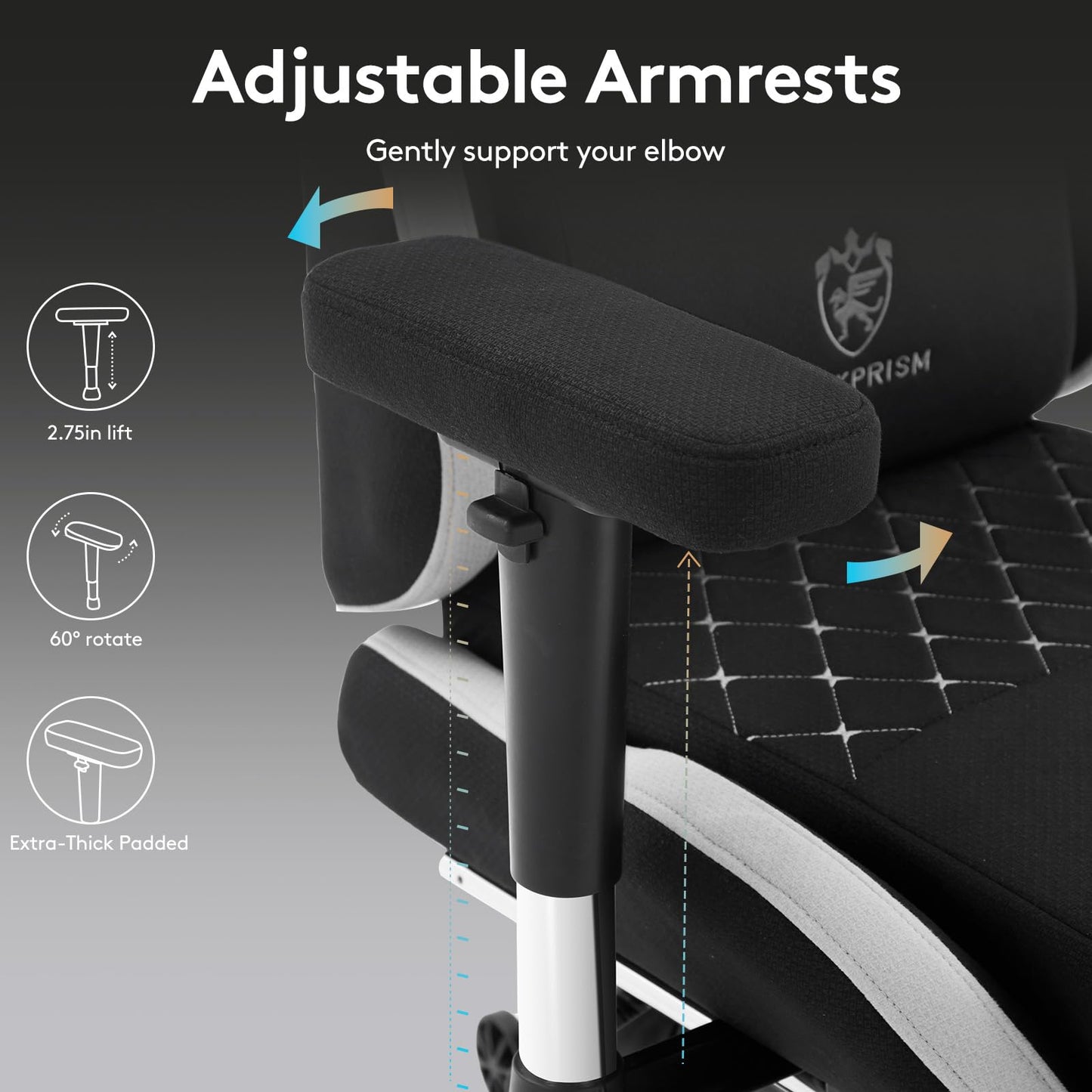 Morkprism Gaming Chair Breathable Fabric,Computer Office Chair with Footrest,Massage Lumbar Support and Gel Pad,Ergonomic Reclining Gamer Chair with Adjustable Armrests and Spring Cushion Black Grey
