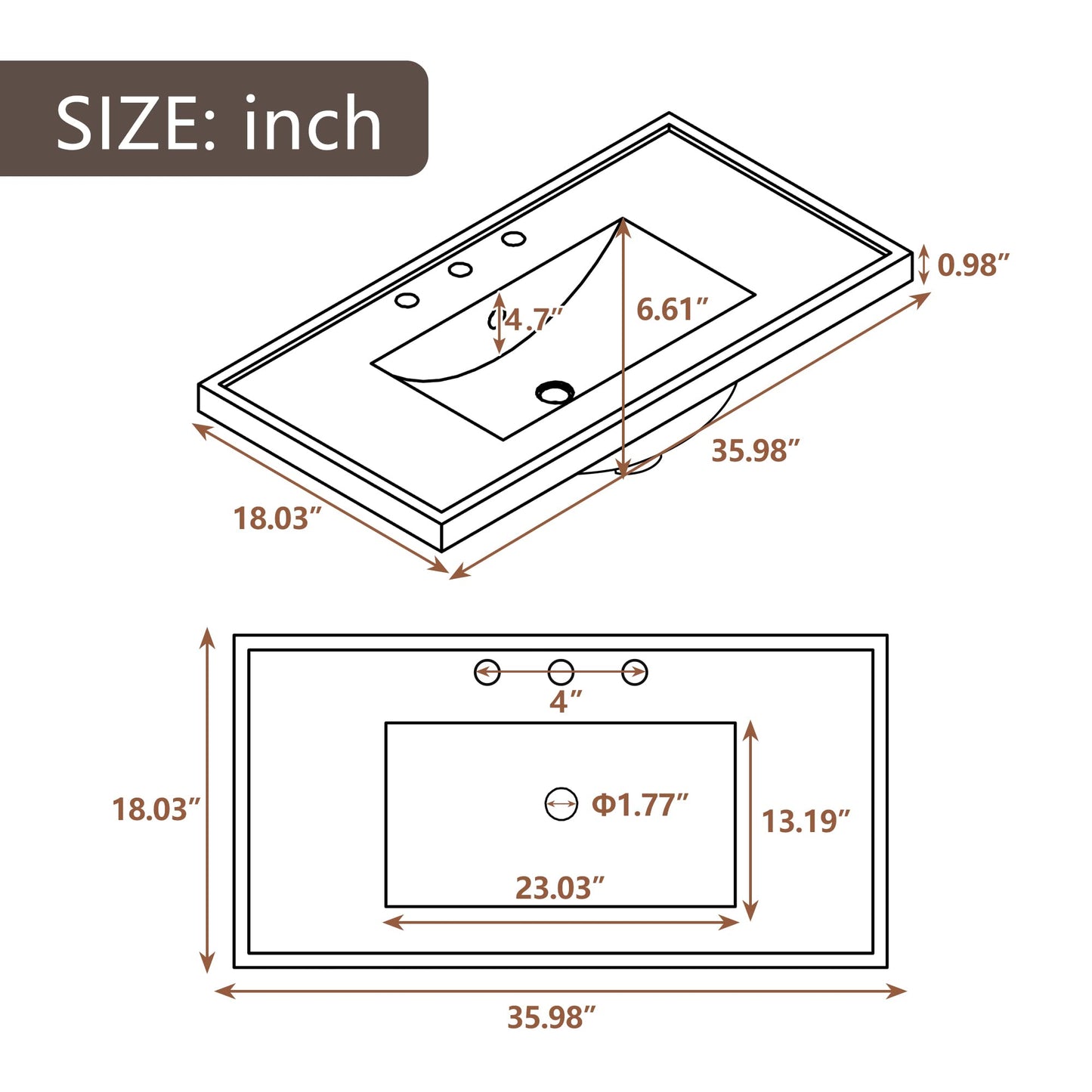 36" Bathroom Vanities with Sink Set Combo, Cabinet with 3 Drawers and 2 Soft-Closing Doors, Solid Wood Frame & MDF Board