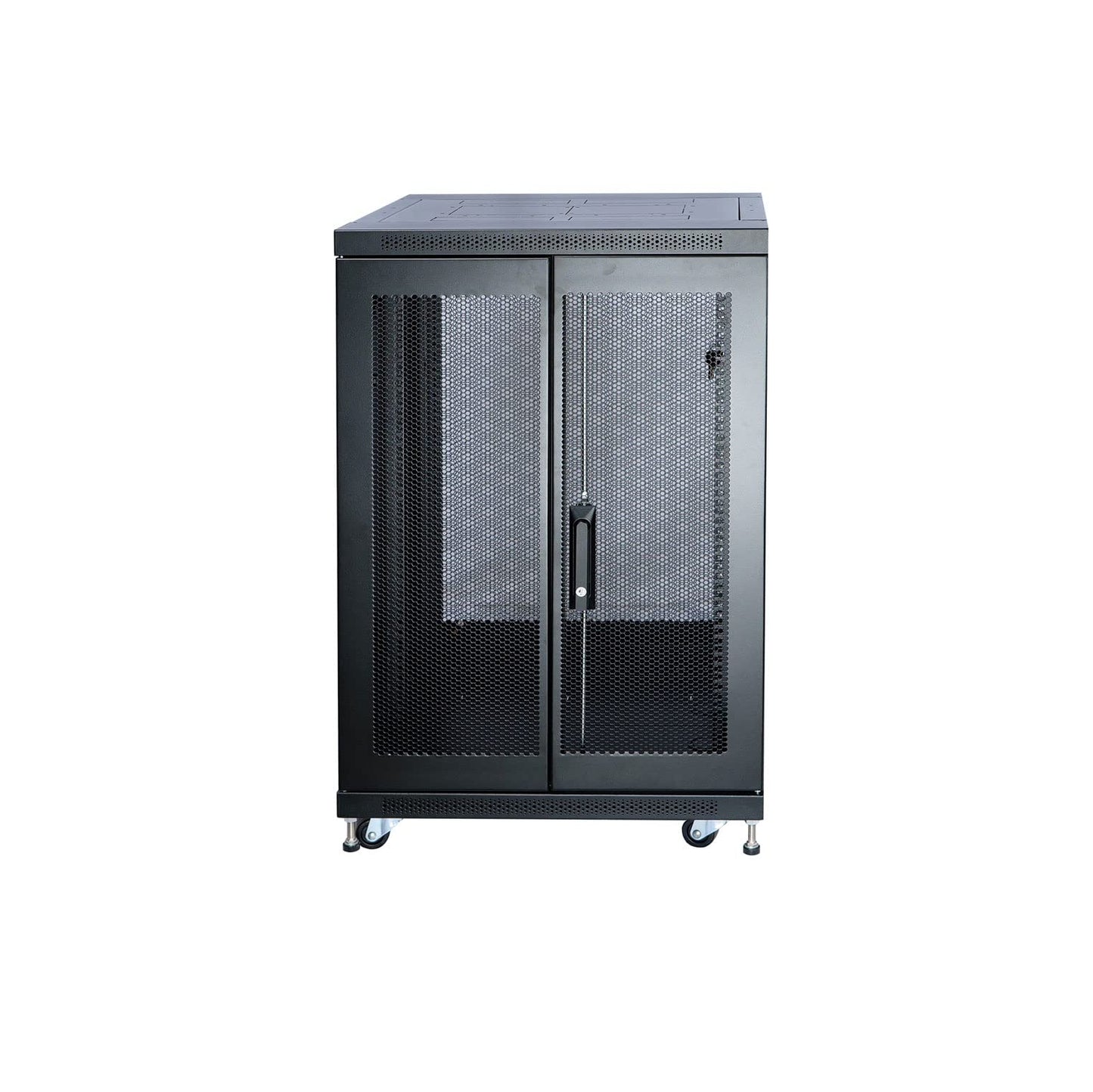 Tecmojo Fully Assembled 18U Network Cabinet AV Rack Enclosure with Casters/Locking Doors with Dual Fan, PDU and Cantilever Shelf (31.5inch DEEP Mesh Door)