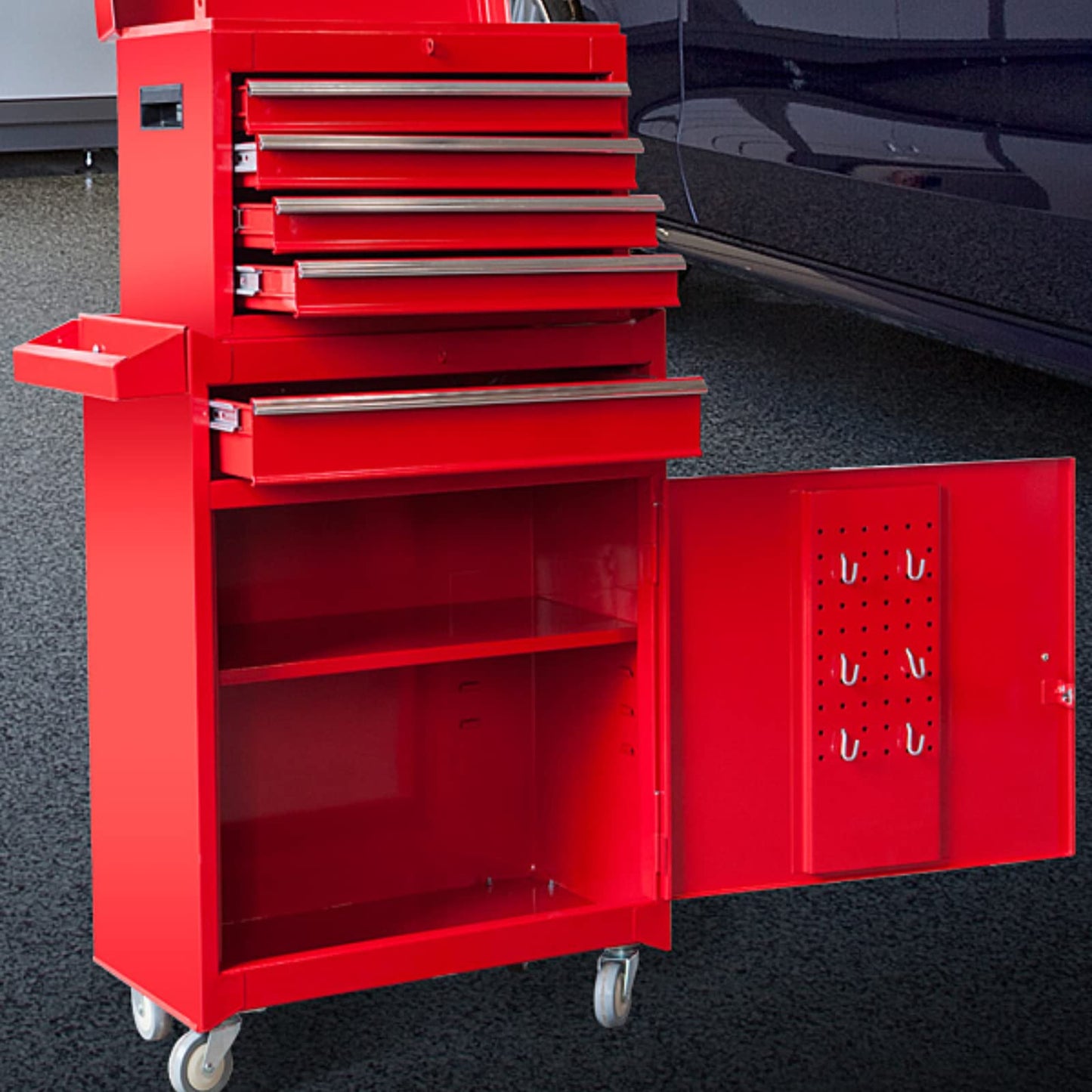 Road DAWG ATBT1204D-Red Torin Rolling Garage Workshop Tool Organizer: Detachable 4 Drawer Tool Chest with Large Storage Cabinet and Adjustable Shelf, Red