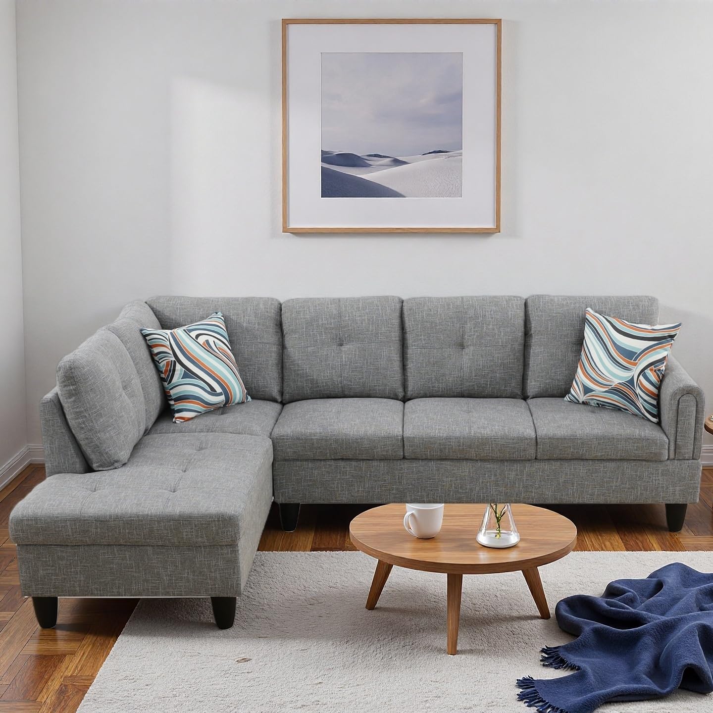 Trygoal L Shape Sectional Couch with Chaise, 97 Inch Modular Sofa with Ergonomic Reclined Backrest, Sectional Couches for Living Room, High-Density Foam, for Office and Small Apartment, Grey