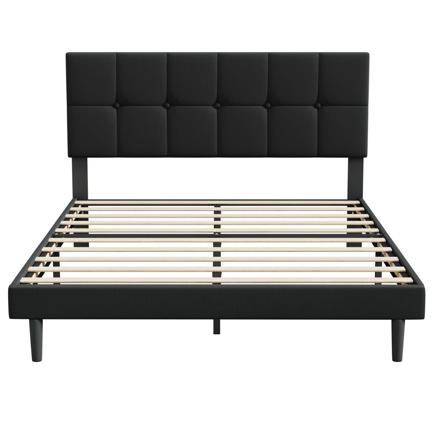 IOILORI Queen Size Bed Frame with Headboard, Queen Upholstered Bed Frame,Queen Platform Bed Frame, No Box Spring, Easy to Assemble,Black