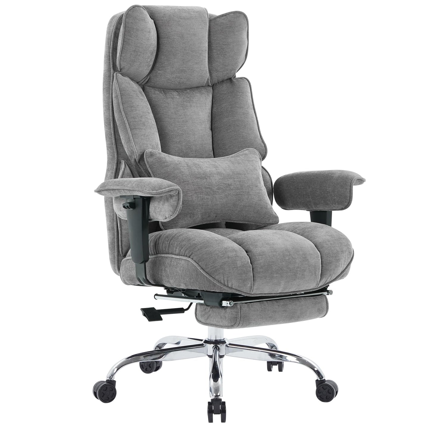 Efomao Executive Office Chair, Soft-Cushioned Computer Chair with Foot Rest, Fabric Home Office Desk Chairs, Big and Tall Office Chairs, Grey