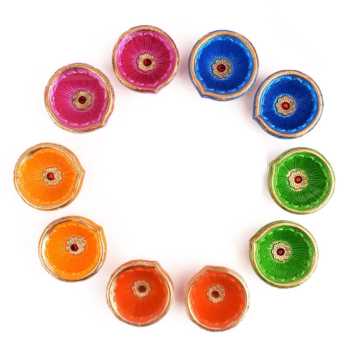 Craftsman Clay Diya Set of 10, Multicolor Terracotta Oil Lamps for Diwali Pooja D?or