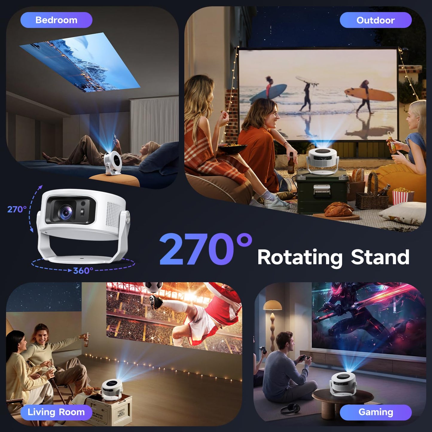Philoent【Google TV Included】Smart Mini Projector, Ultra Short Throw for Big Screen in Small Room, Auto Keystone Portable Proyector with WiFi Bluetooth, Support 4K Movie – Home Theater Bedroom Outdoor