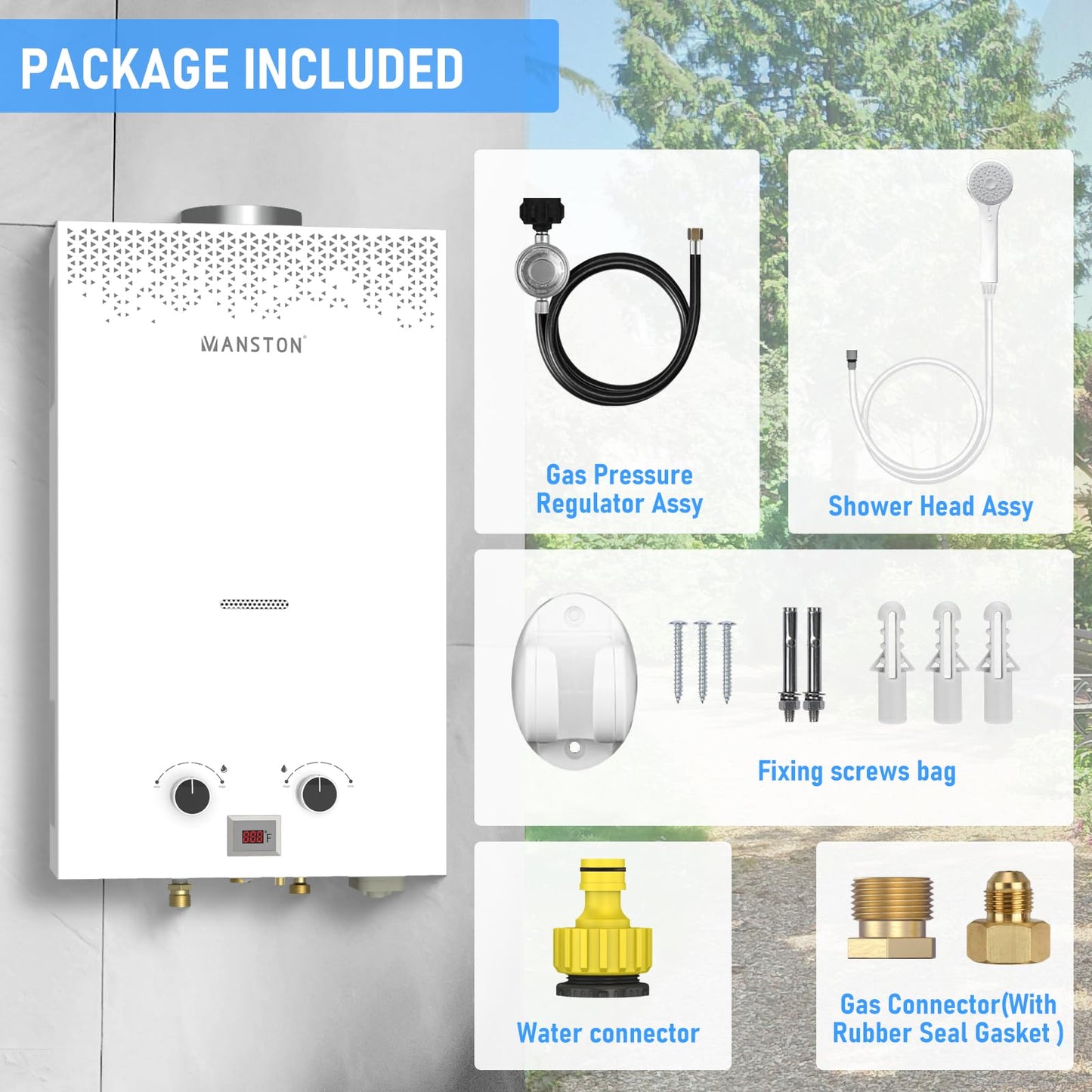 Water Heater Tankless, VANSTON Propane Water Heater Outdoor, 2.64GPM Portable Water Heaters, Instant Hot Water Heaters, Overheat Protection, Easy Installation & Lightweight for RV, Camping, 10L