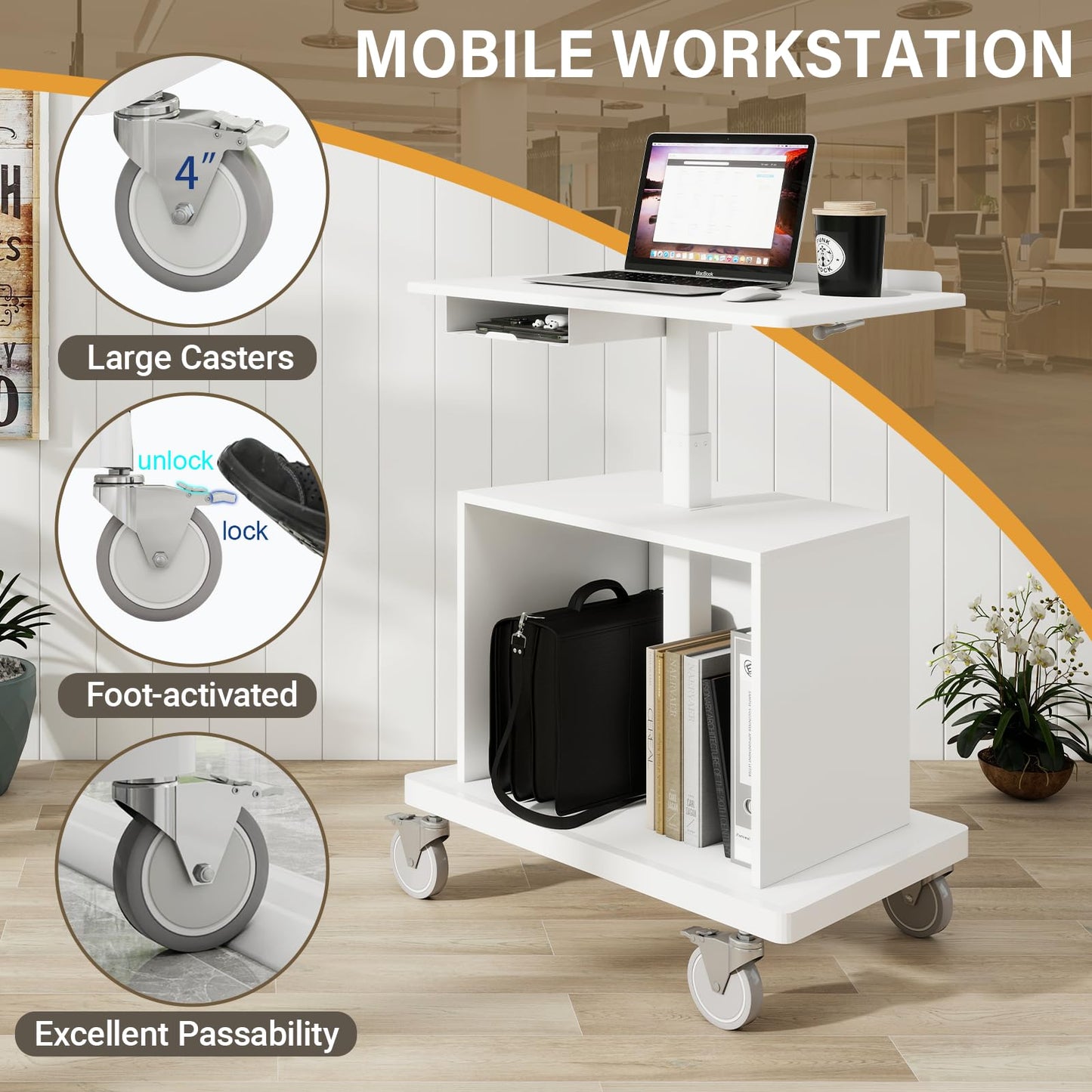 Natwind Mobile Workstation,Teachers Podium with Drawer & Open Cabinet