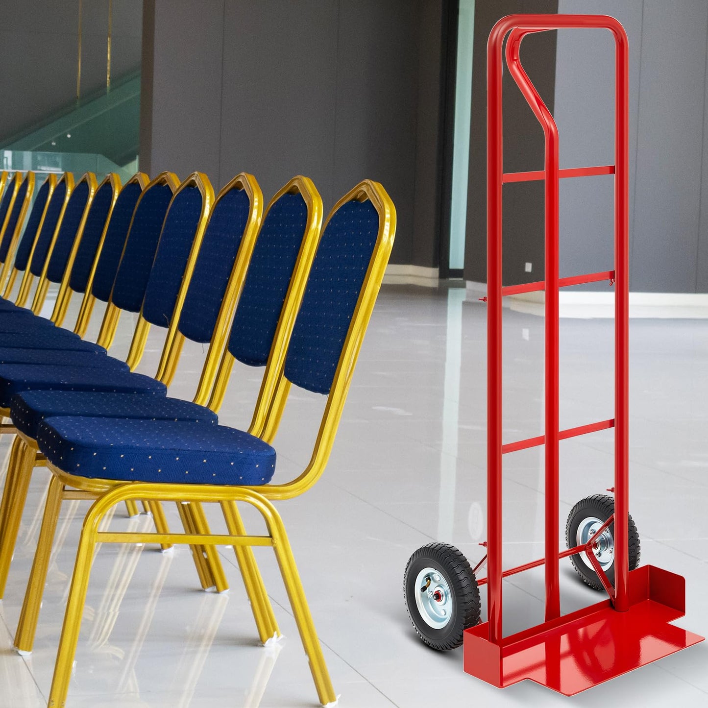 Datanly 52'' x 22'' x 18'' Heavy Duty Stack Chair Dolly Banquet Chair Dolly Cart Holds 7 Chairs Oversized Rubber Wheels for Easy to Load and Unload for Party Event Rental Furniture(Red)