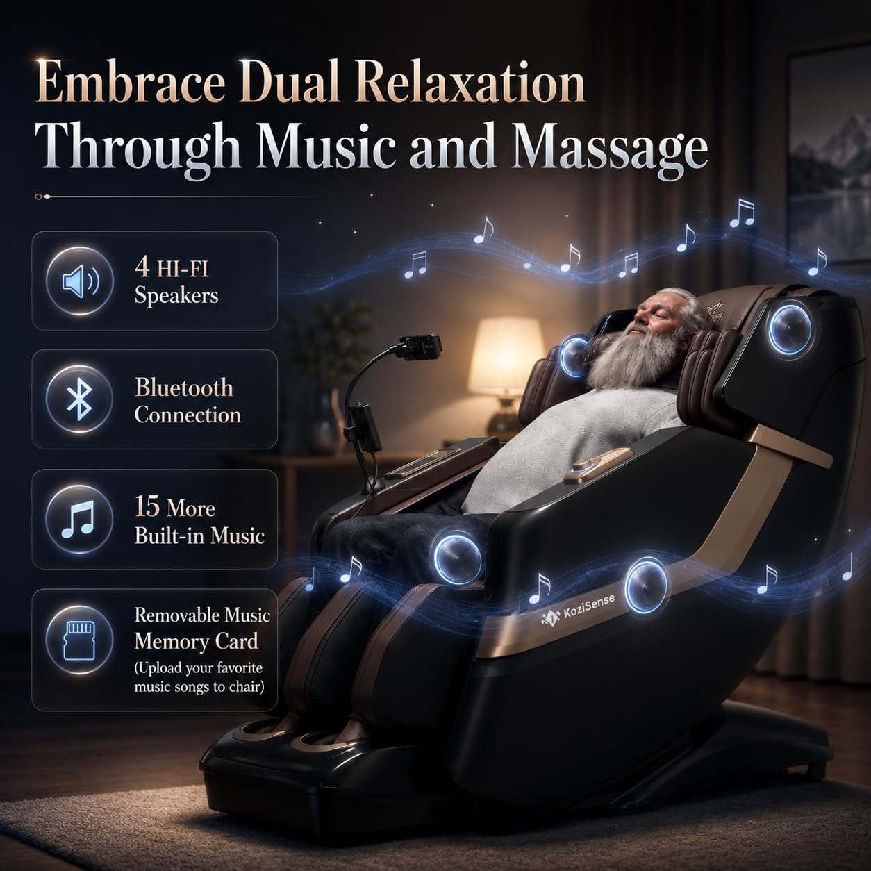 KoziSense KZ-313 2026 Heated Jade Roller Massage Chair Full Body, Deep Zero Gravity SL-Track with Heat, 12 Auto Modes, 6 Custom Programs, Backlit Touch Screen, Voice Control, Wireless Charger