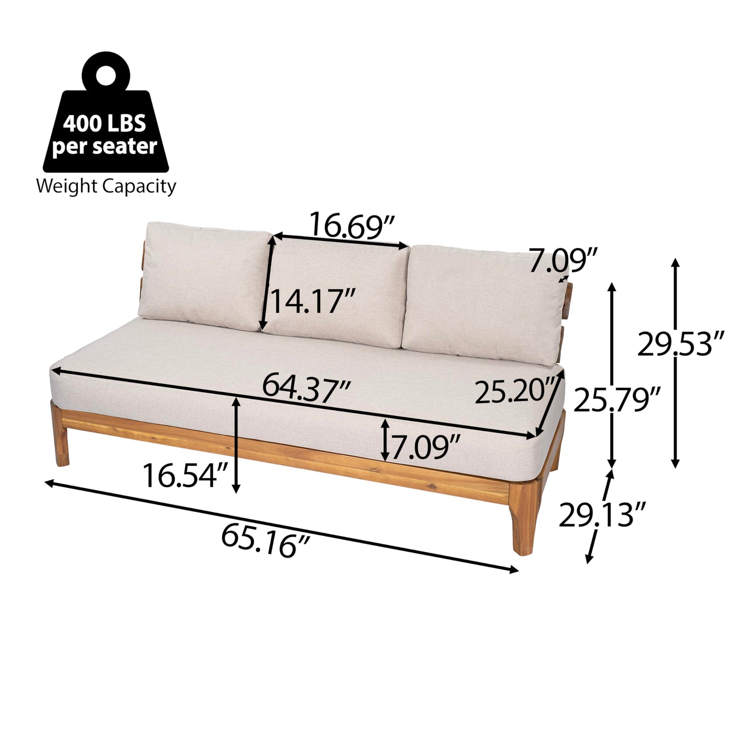 Merax 1 Piece Patio Outdoor Furniture Set, All-Weather Acacia Wood 3-Seater Sofa with Cushions for Porch, Lawn, Backyard, Balcony Teak+ Beige