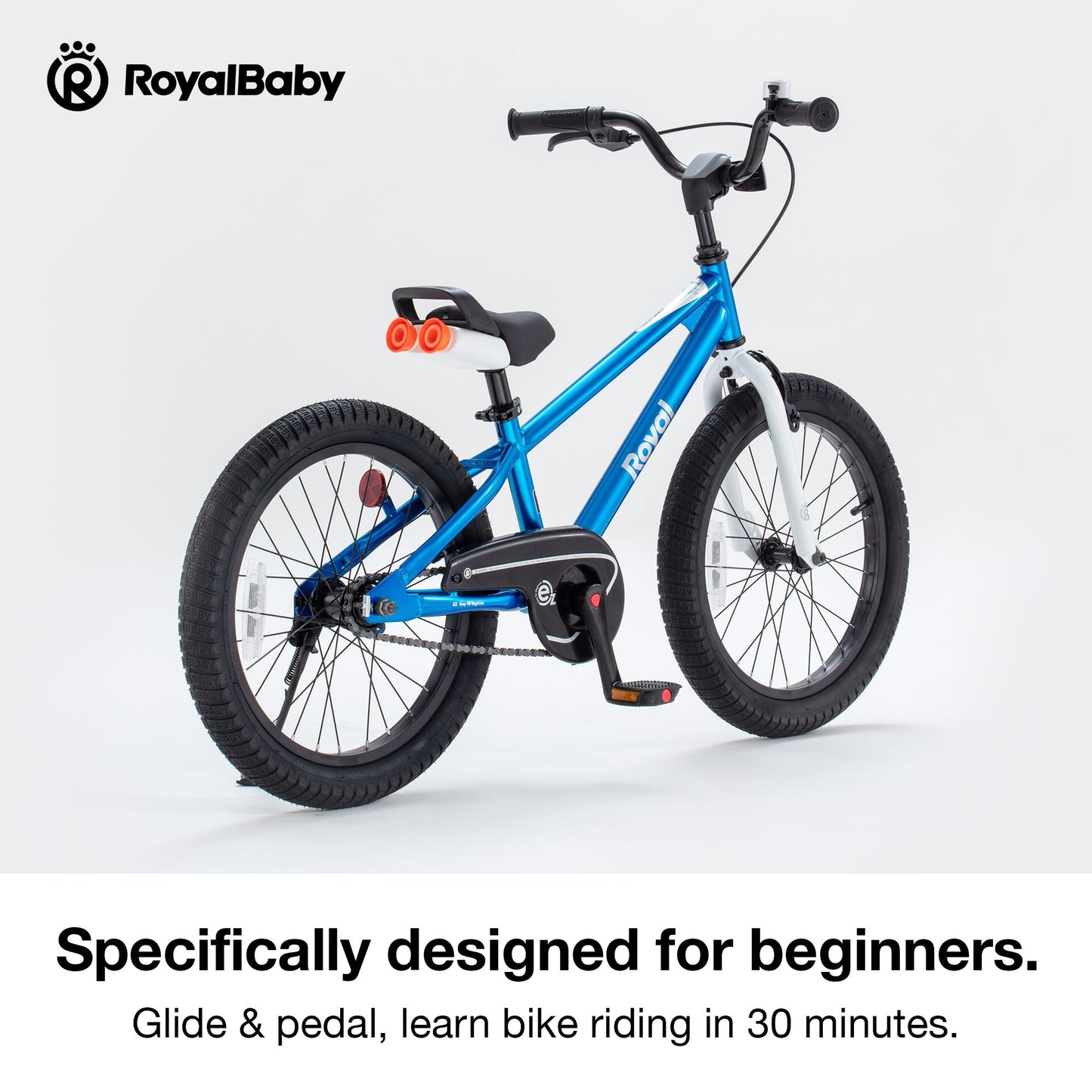 RoyalBaby EZ Kids Bike, 18 Inch Wheel Bicycle with Quick Release Crank for Beginners Easy Learn Biking, Boys Girls Ages 5-9 Years, Royal Blue