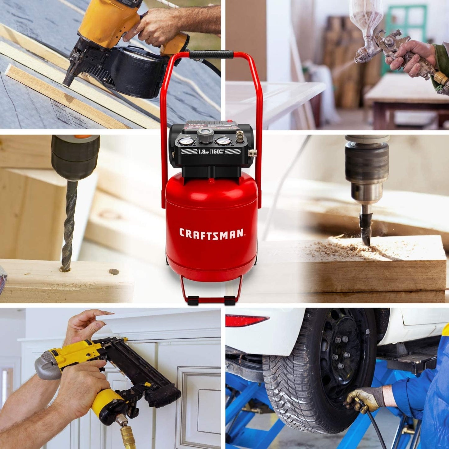 Craftsman Air Compressor 10 Gallon, Peak 1.8 HP, Max 150 PSI, 4.0CFM@90PSI, 5.0 CFM@40PSI, Oil-free, Portable Air Compressor with Wheel, 120V, Model: CMXECXA0331042