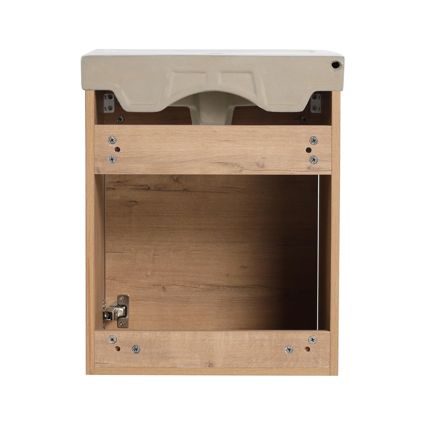 Noble House Home Furnishings Glemab 17.31" Floating Wall-Mounted Bathroom Vanity, Bathroom Vanity with Ceramic Sink, Soft-Close Cabinet Door, Wall-Mounted Storage Cabinet with Ceramic Sink, Oak