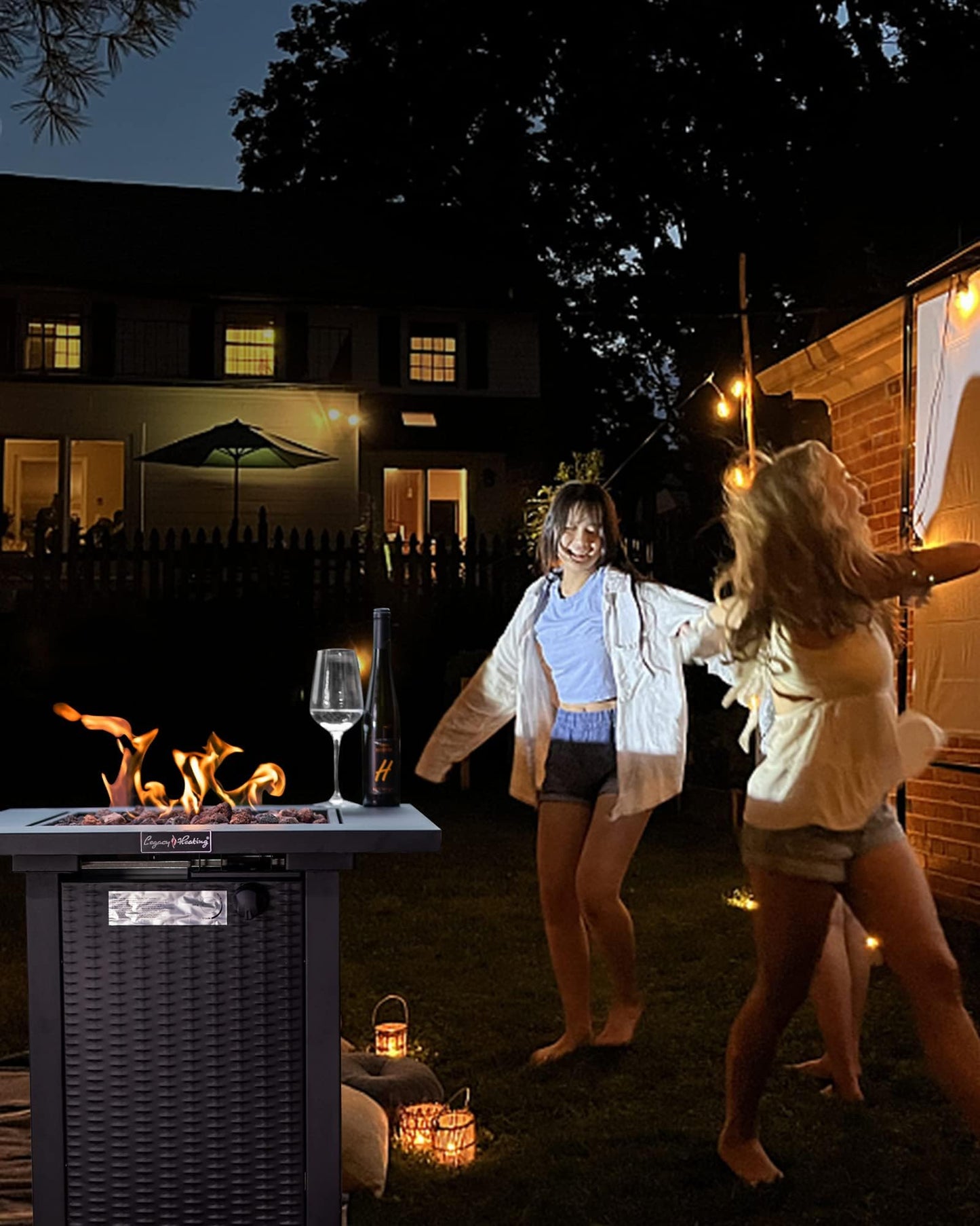 Legacy Heating 28in Propane Fire Pit Table, 50,000BTU Outdoor Gas Fire Pit, 2 in 1 Firepit Table w/Lid, Lava Rock, ETL Certified Steel Fire Table add Warmth to Parties on Backyard, Black