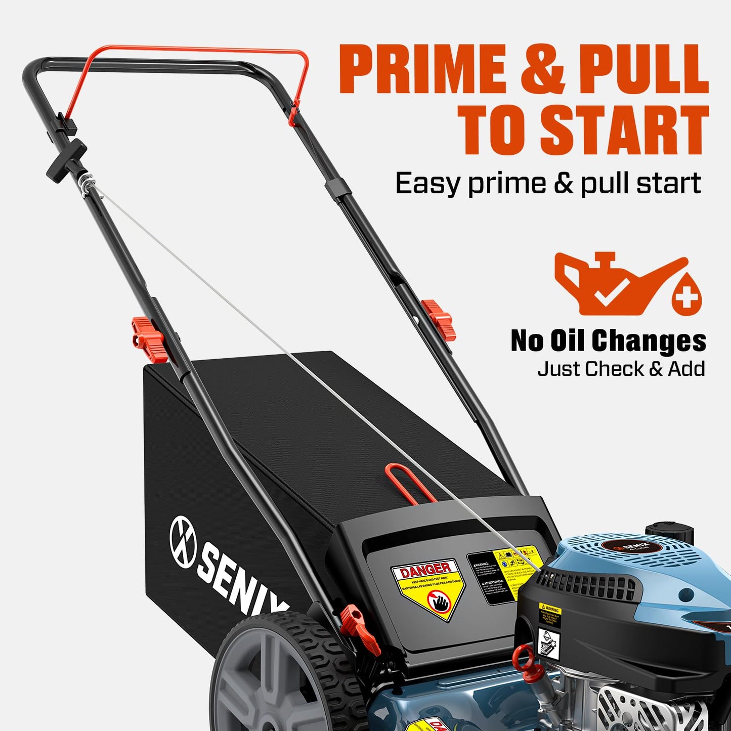 SENIX 21" Gas Lawn Mower 144cc, 3-in-1 Push Mower Mulch Bag Side Discharge