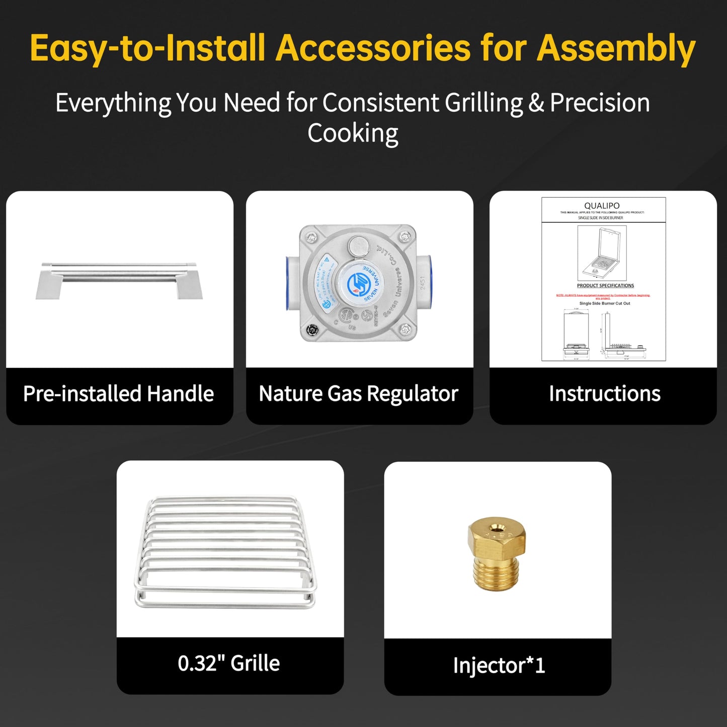 Built-in Single Grilling Side Burner for Outdoor Grill, Heavy-Duty 304 Stainless Steel, Drop in Side Burner With Cover, 15,000BTU Natural Gas & Propane, Single Side Burner for Family Patio Parties