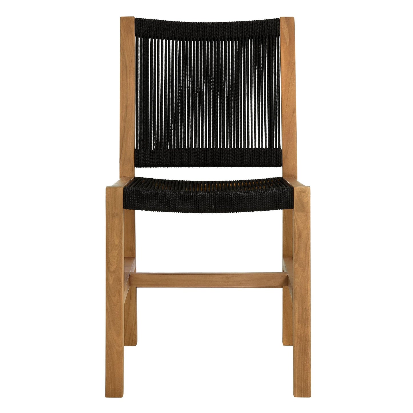 Modway Vienna Outdoor Patio Teak and Rope Armless Dining Chair Set of 2 in Natural Black – Woven Rope Side Chairs – Teak Outdoor Dining Chairs – Weather-Resistant Deck Chairs