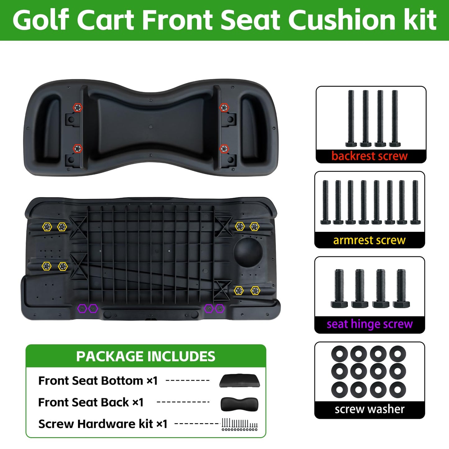 Shu-Ran Golf Cart Front Seat Bottom and Back Rest Cushion Assembly Kit Replacement for Yamaha G29/Drive 2007-2016,Black