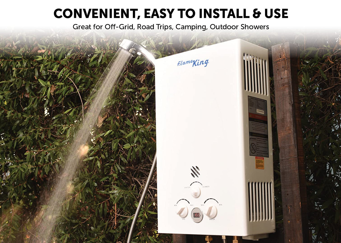 Flame King Portable Tankless Water Heater Propane Gas 10L 2.64 GPM at 68,000 BTU, Outdoor Instant Hot Water Shower for RV, Camping, Farm, Cabins