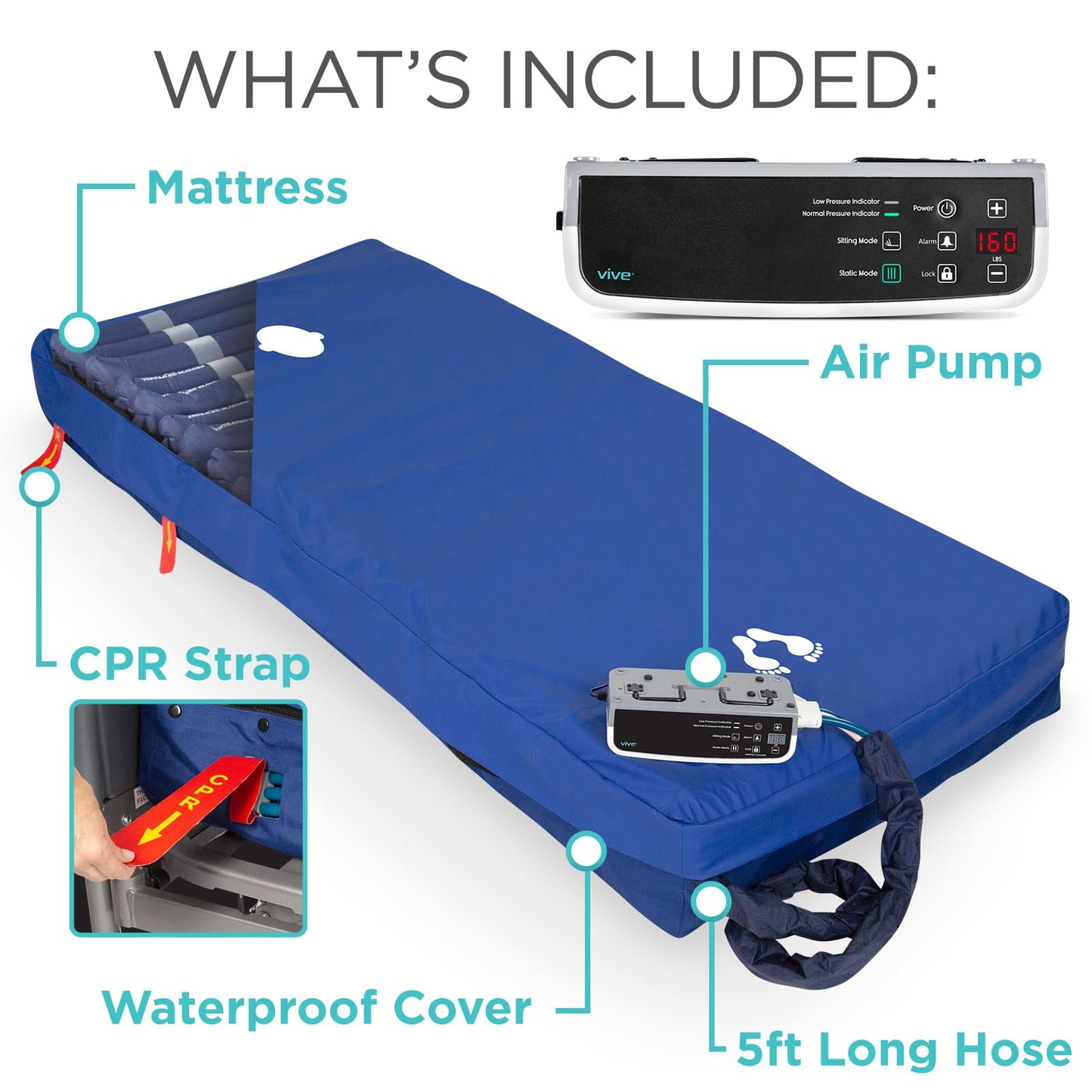 Vive 8" Alternating Pressure Mattress - Low Air Loss Hospital Replacement Mattress - Medical Bed Topper for Pressure Ulcers and Bed Sores - Variable, Inflatable Pressure Pump System