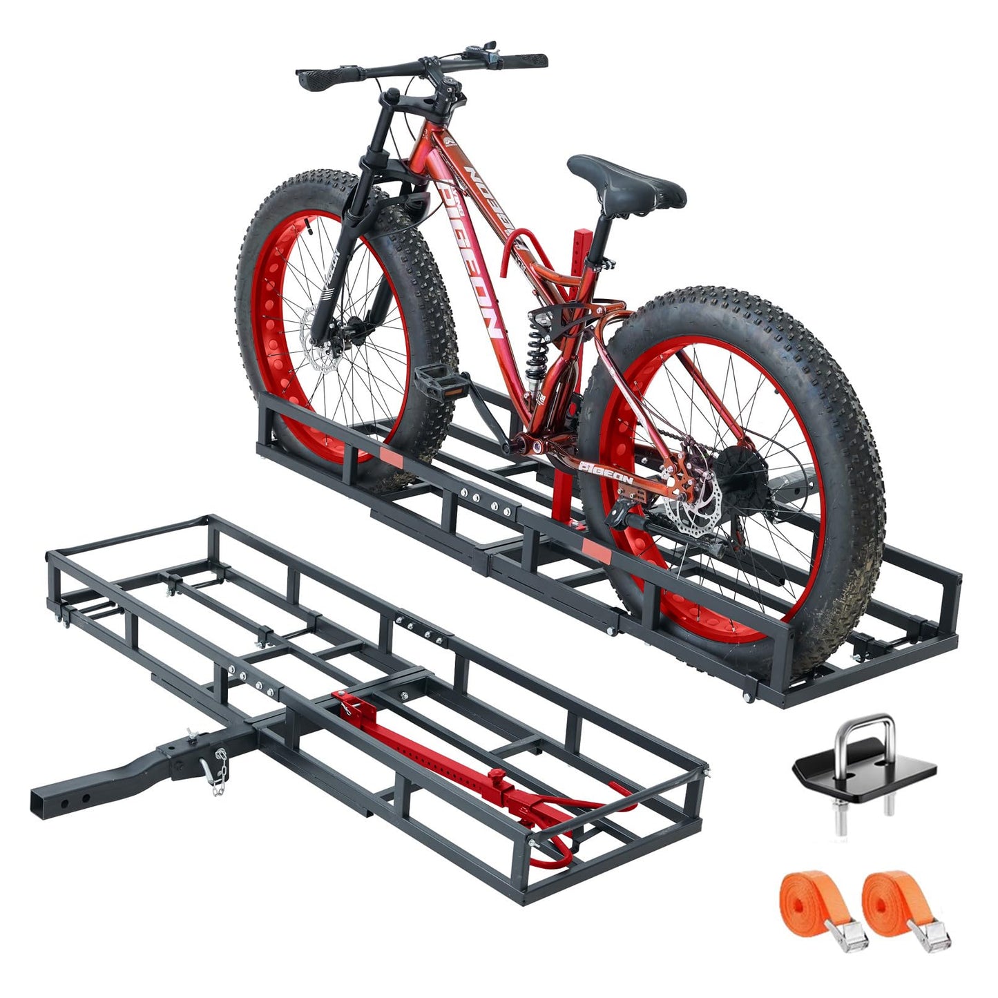Hitch-Mount Bike Rack for Ebike Heavy-Duty - Fits 2 Electric Fat-Tire Mountain Bicycles Fits 2" Receiver for Car SUV Truck RV Minivan (Red, Comes with Cargo Carrier)