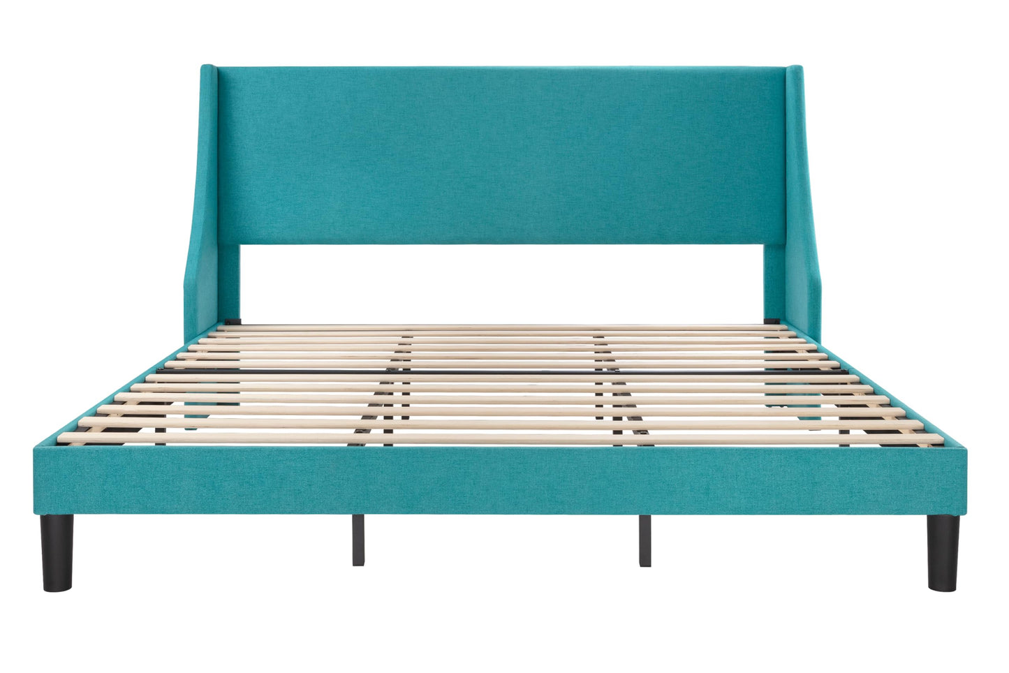 Allewie King Size Platform Bed Frame with Upholstered Headboard, Modern Deluxe Wingback, Wood Slat Support, Mattress Foundation, Peacock Green