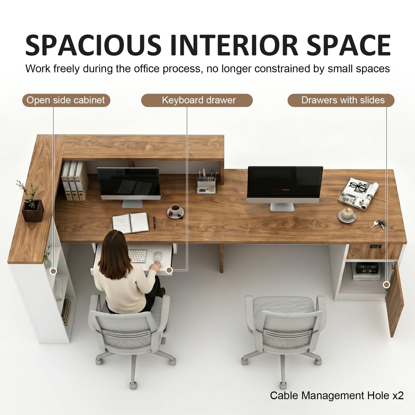 YTElantivo L-Shaped Reception Desk with Counter, 1-Inch Thick Board, Lockable Drawers & Keyboard Tray, Heavy-Duty Front Desk for Office, Salon, Hotel & Clinic