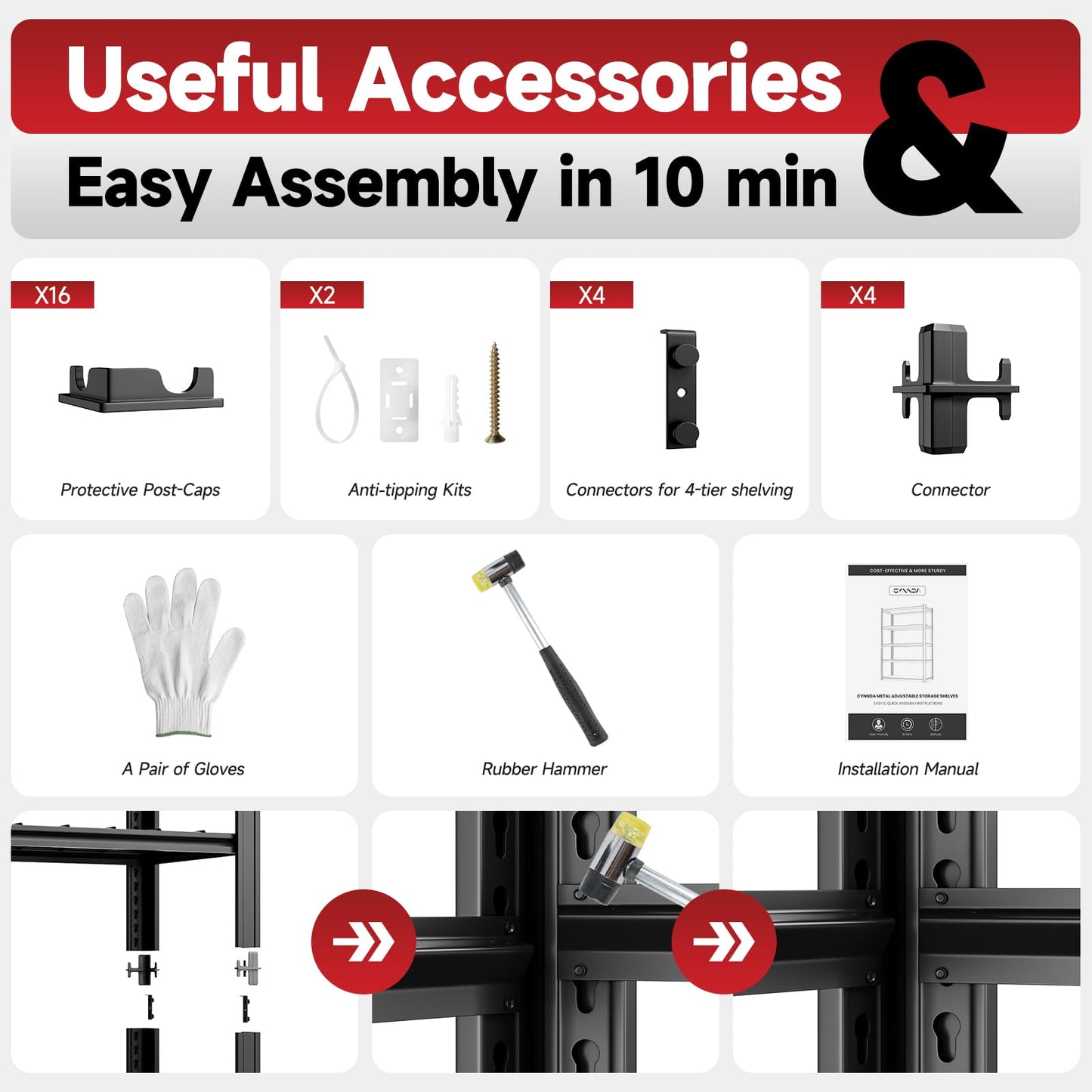 cynnda 5-Tier 60”W x 24”D x 78”H Garage Shelving Adjustable Metal Storage Shelves 3000LBS Garage Shelving Heavy Duty Utility Shelf Unit Storage Racks for Warehouse(Black)