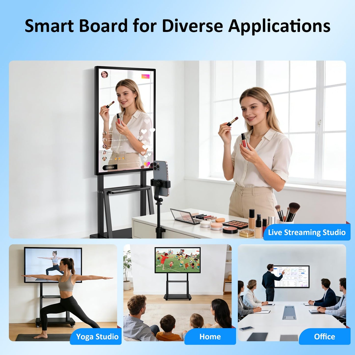 49" Smart Board, Portable Touch Screen TV, RK3588 Octa-Core Whiteboard, Android iOS 12, 10-Point IR Touchscreen, Two-Way Control, Reverse Live Streaming for Classroom Office Home (Wall Mount Include)