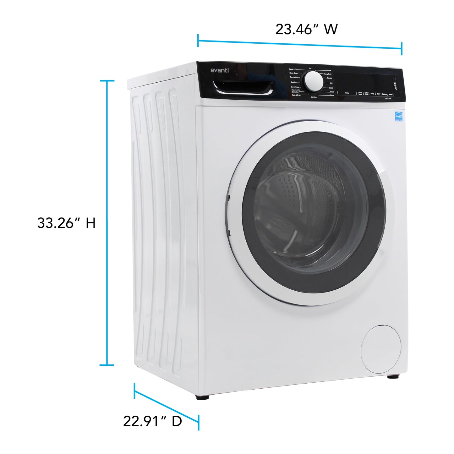 Avanti 2.2 Cu. Ft. Front Load Washing Machine Compact Freestanding or Stackable Washer with 15 Wash Cycles, LED Display, Steam Wash, and Stainless Steel Tub, 2.2 cu.ft., White