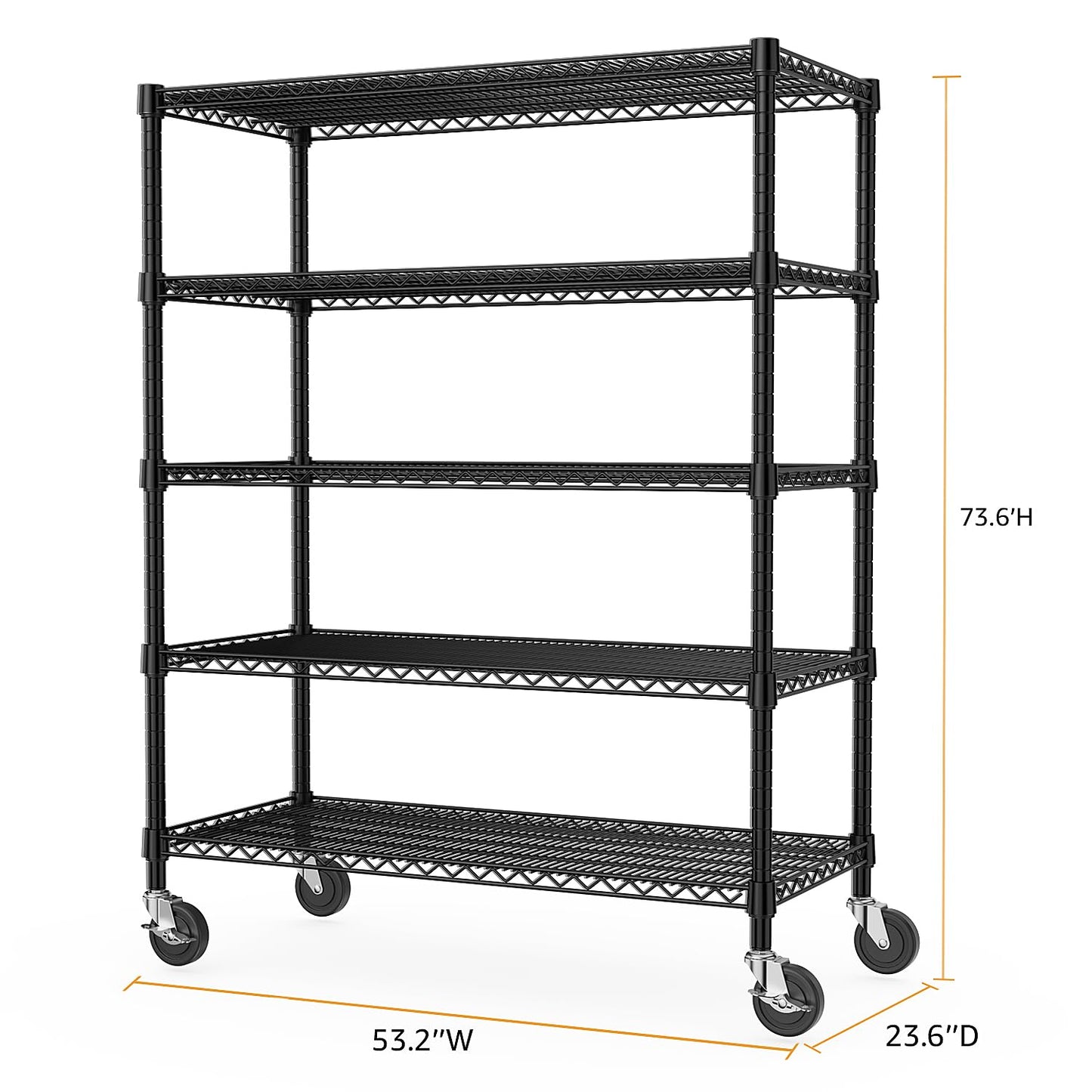 M MZG 53" W Garage Shelving 5 Tier Industrial 2200LBS Metal Shelving Units for Commercial, Basement, Pantry, Warehouse, School, Black Heavy Duty Easy Assembly 53.2" W x 23.6" D x 73.6" H