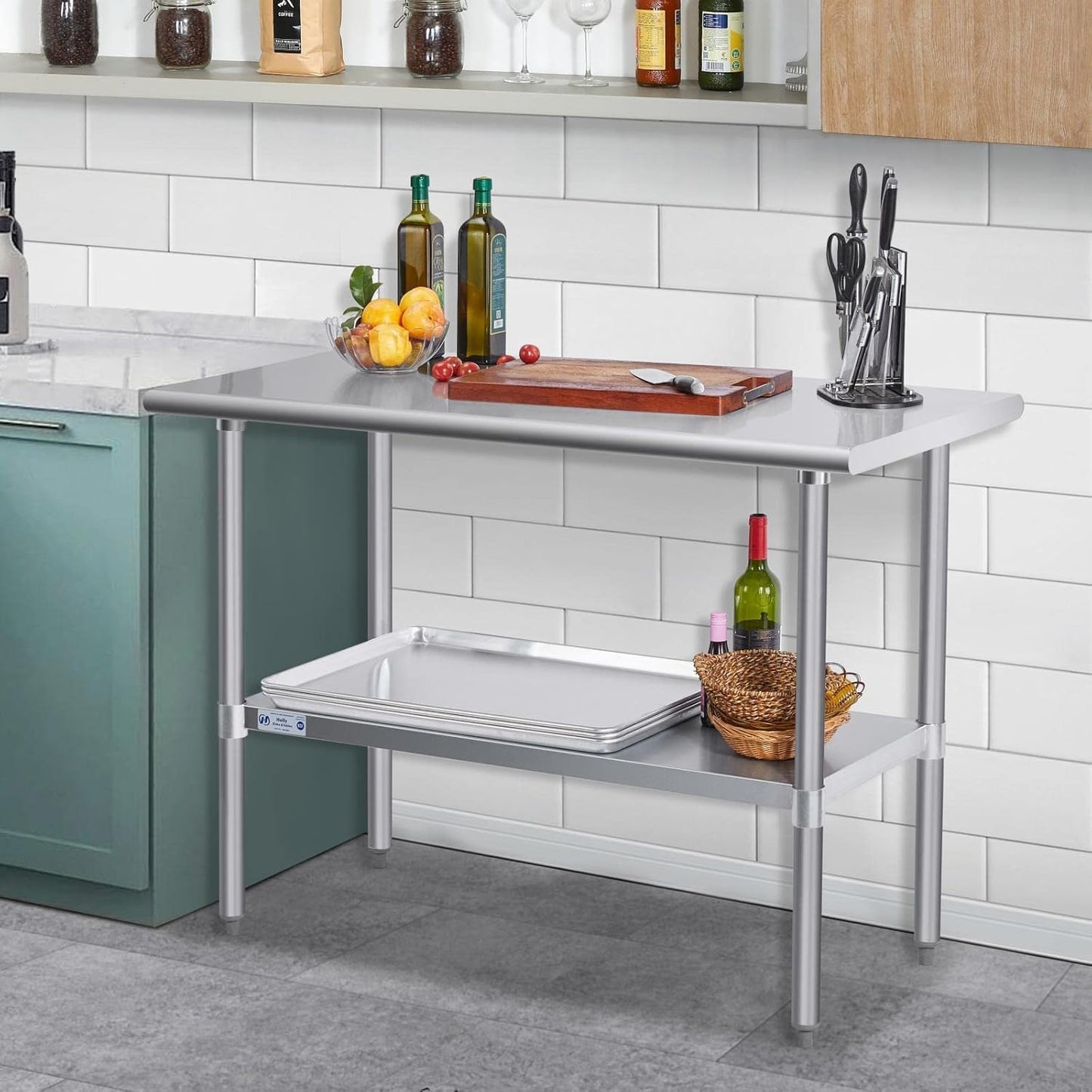 Hally Stainless Steel Table for Prep & Work 24 x 48 Inches, NSF Commercial Heavy Duty Table with Undershelf and Galvanized Legs for Restaurant, Home and Hotel