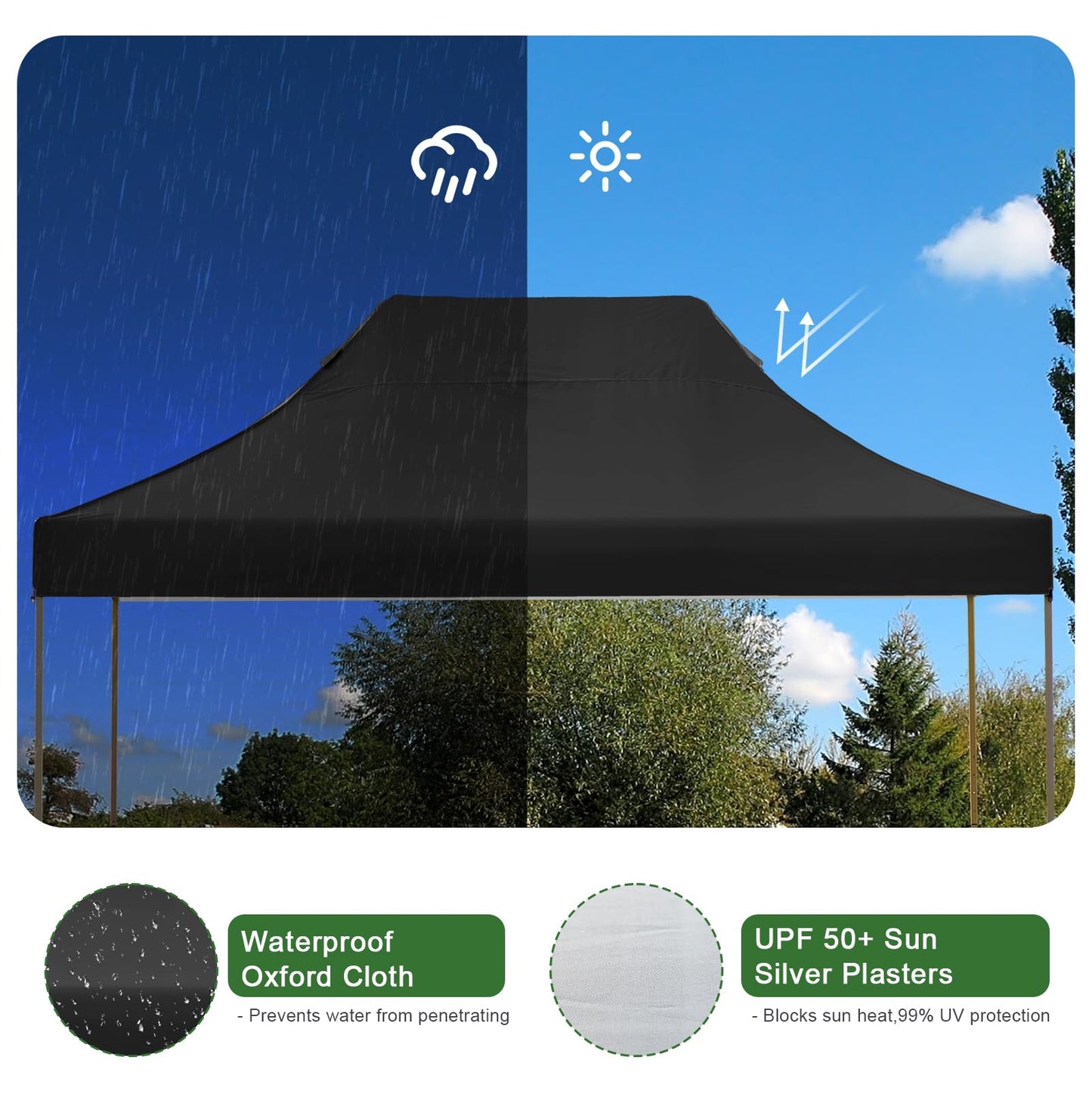 10x15 Heavy Duty Pop Up Canopy Tent, Outdoor Commercial Easy Up Canopy Outdoor Party Tents with 3 Removable sidewalls and Wheeled Bag for Events, Parties, Weddings(Black)