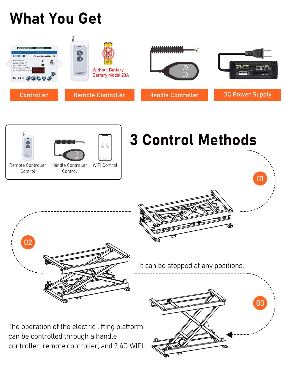 DIHOOL Electric Scissor Lift Table, 350Lbs Capacity, 7.68"-26.77" Height Adjustable Lifting Platform, Super Quiet with Remote & WiFi Control, Obstruction Detection, AC/DC Power for Home/Industrial Use