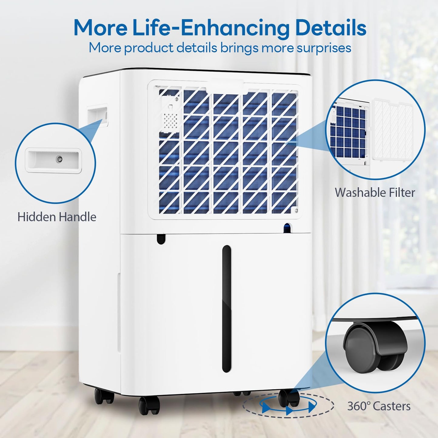 FreAire 54Pint 4500Sq.Ft Dehumidifier for Basement with Drain Hose, 30dB Quiet Compressor Dehumidifiers for Home, Front LED Digital Humidity Display for Bedroom, Bathroom, 1.13 Gallon Water Tank
