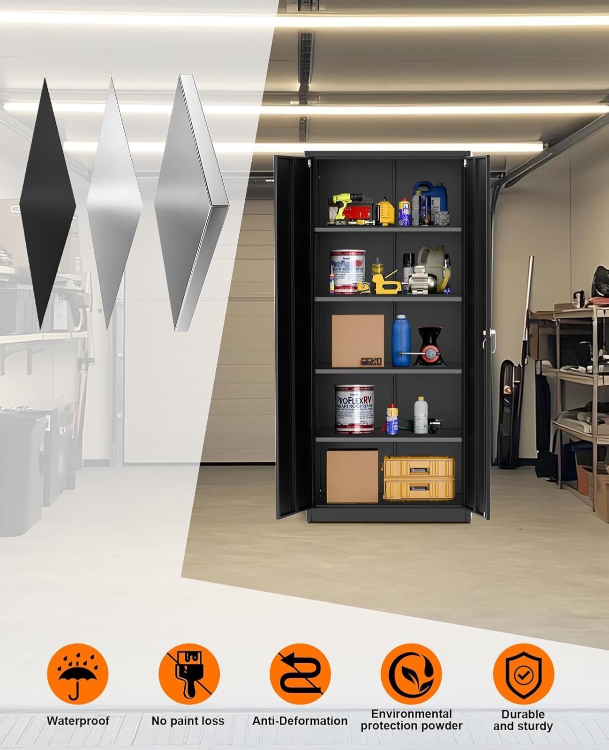 Metal Storage Cabinet with Lock Steel Garage Cabinet Adjustable Shelves