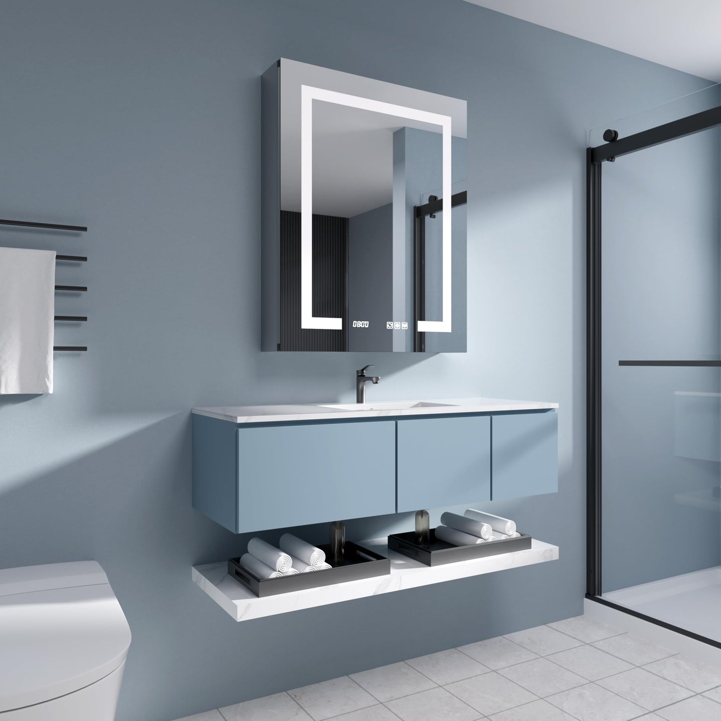 SGTLCNG LED Medicine Cabinet Mirror, 24x30 Inch Bathroom Storage, Recessed/Wall Mount, Plug-in/Hardwired, 3 Color Dimmable Light, Anti-Fog, Time Temp Display, Right Hinge
