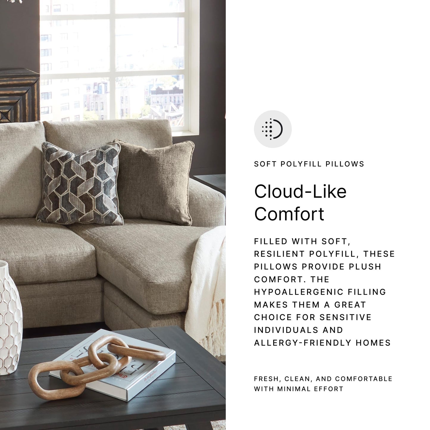 Signature Design by Ashley Stonemeade Casual Right-Arm Facing Sofa Chaise with 4 Toss Pillows, Light Brown