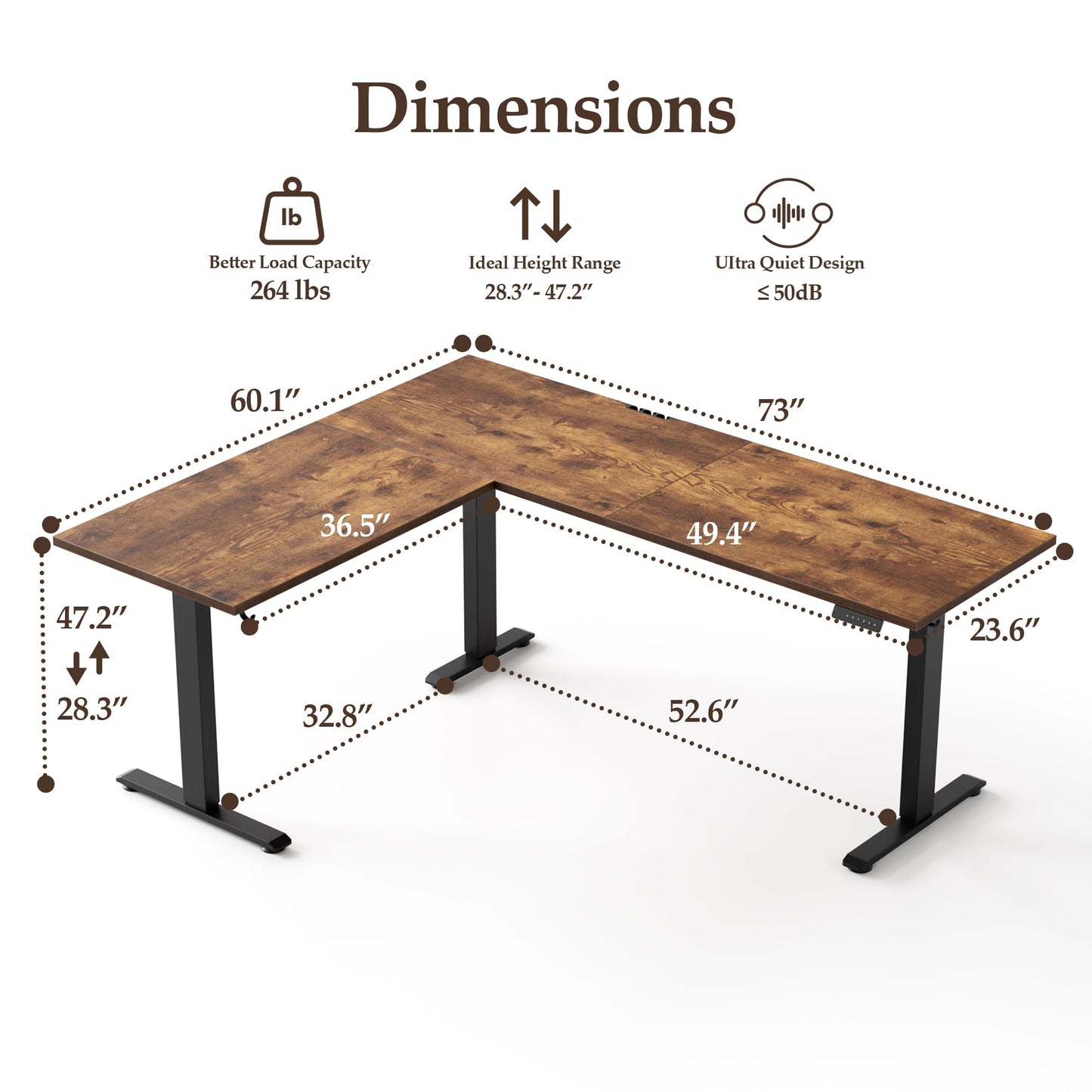 Klicelor L Shaped Standing Desk 73 x 60 Inch, Electric Height Adjustable Corner Desk for Home Office Workstation, Ergonomic Sit Stand Computer Table with Memory Controller, Rustic Brown