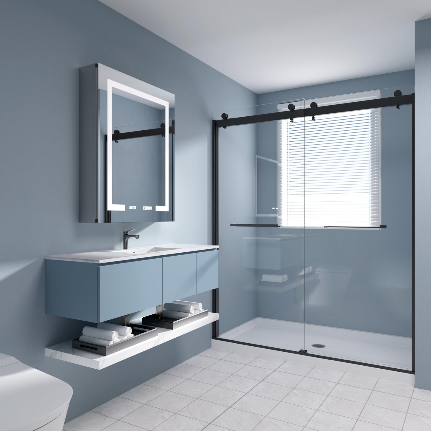 SGTLCNG LED Medicine Cabinet Mirror, 24x30 Inch Bathroom Storage, Recessed/Wall Mount, Plug-in/Hardwired, 3 Color Dimmable Light, Anti-Fog, Time Temp Display, Left Hinge