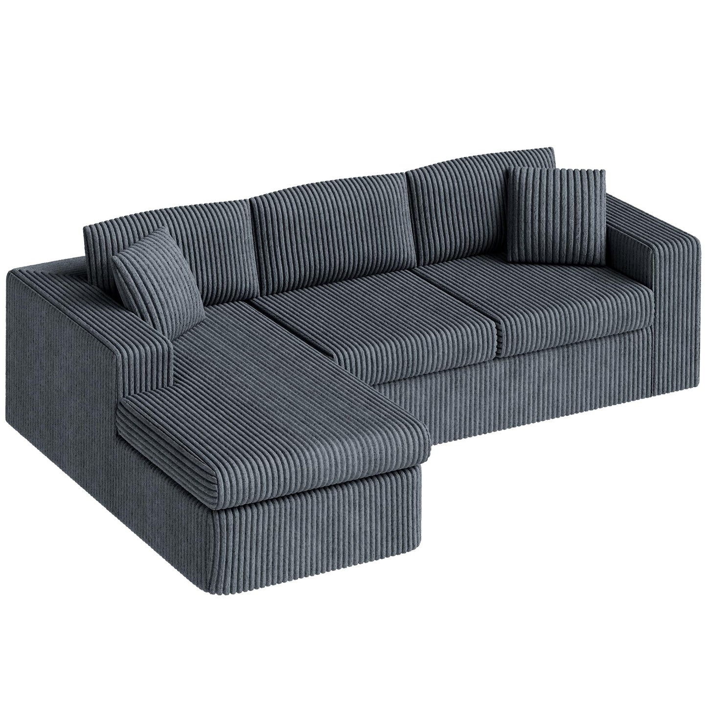 Vongrasig 105" Boneless Couches for Living Room,Sectional Couches Modular Sofa with L-Shaped Chaise, Memory Foam Comfy Cloud Couch with Plush Corduroy Fabric, No Assembly Required, (Dark Grey)