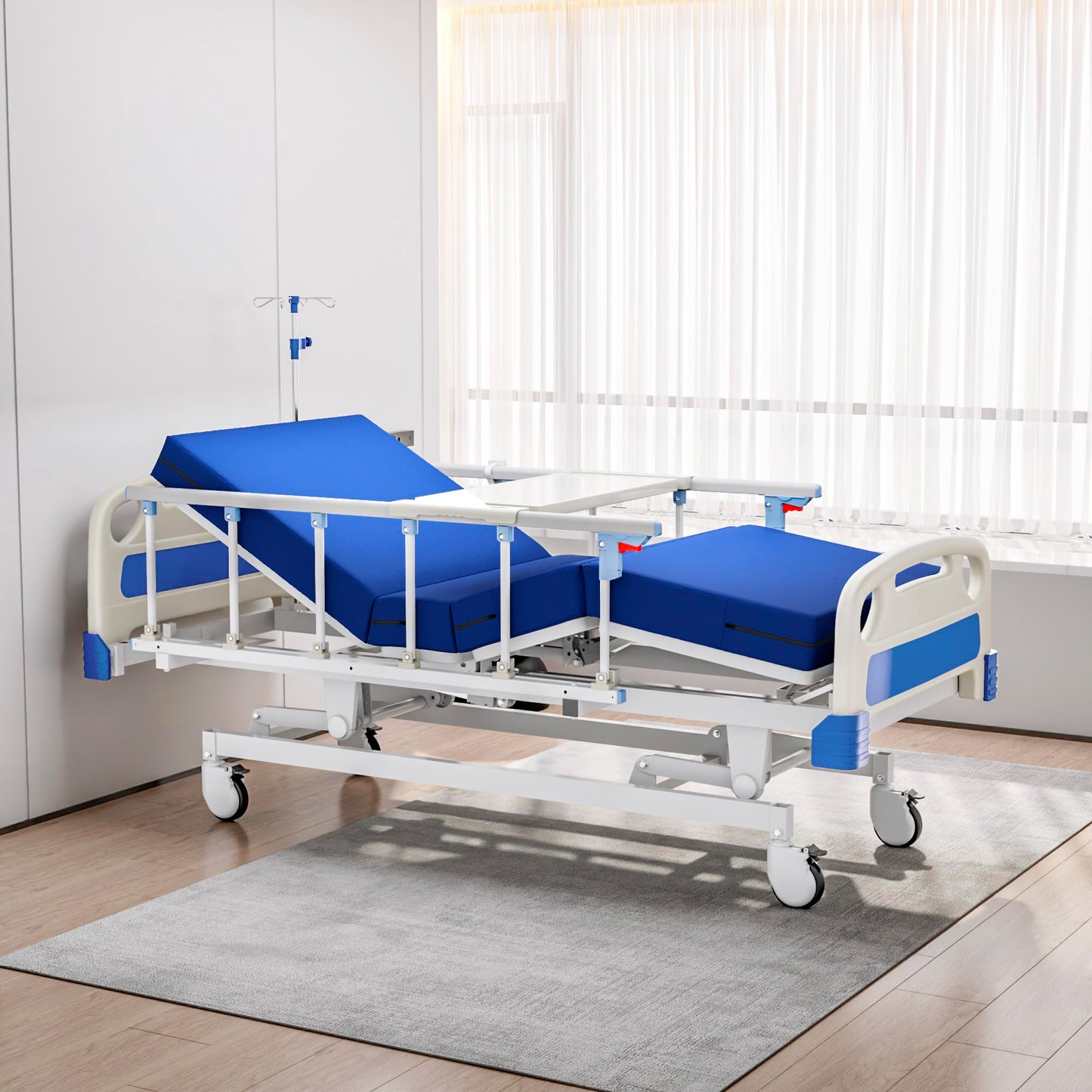 Fuzren Premium Full Electric Hospital Bed for Home Use, 3 Function Medical Bed with 4.7” Foam Mattress, Height Adjustable, Individual Locking, Includes Tray and Sheets (2X) (3 Function)