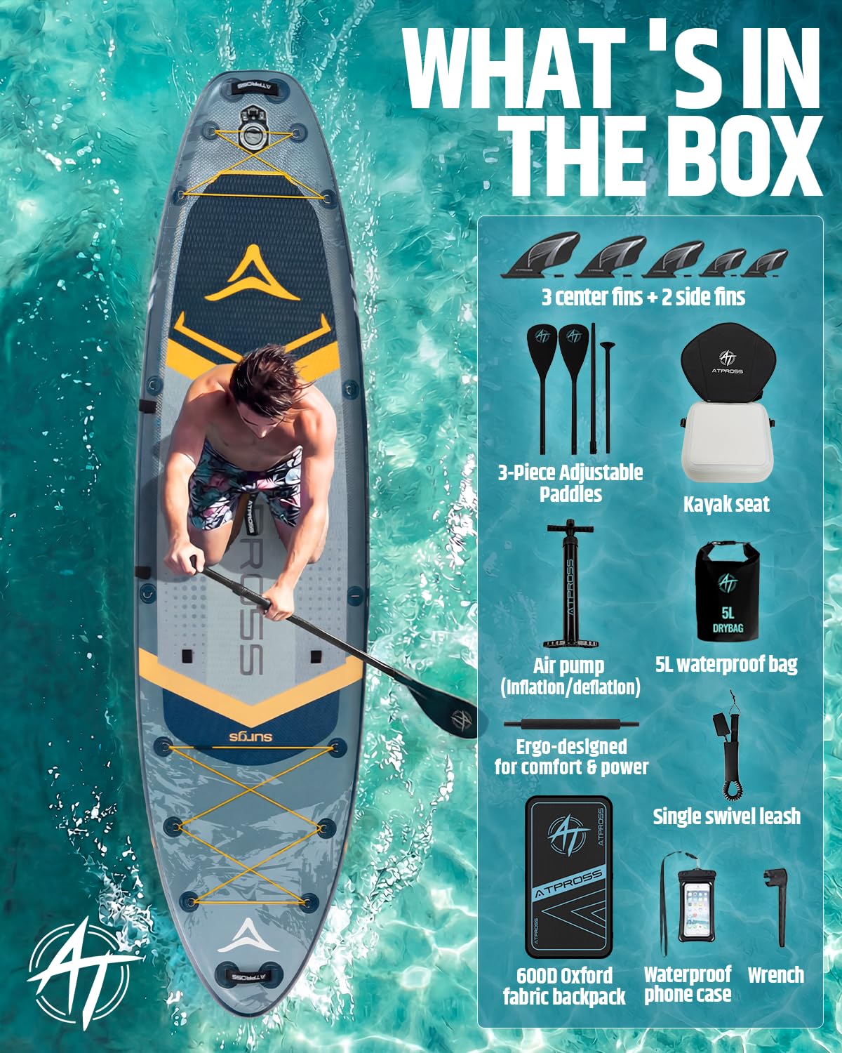 12'x36 Inflatable Paddle Board, 500lbs Extra Wide Stand Up Paddleboard for Adults with Blow Up Kayak Non-Slip Stable Deck Boat, Premium SUP Accessories Kit & Backpack, Tailored 5 Fins