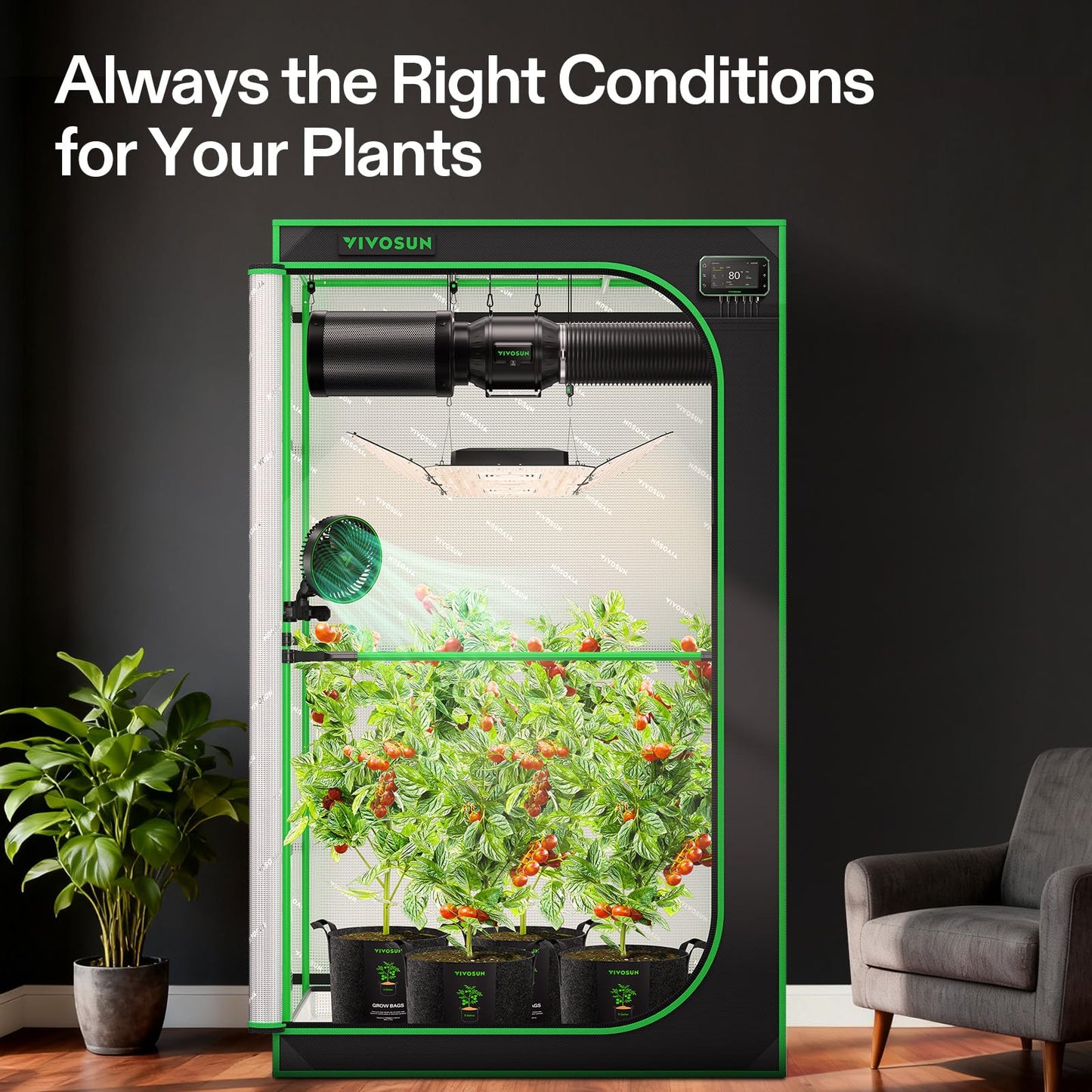 VIVOSUN Smart Pro Grow Tent Kit 4×4 Complete Smart Grow System WiFi-Integrated Automatic Control GrowHub E42A+, 2-in-1 Tunable Spectrum LED Grow Light 400W, 360° Ventilation Control System